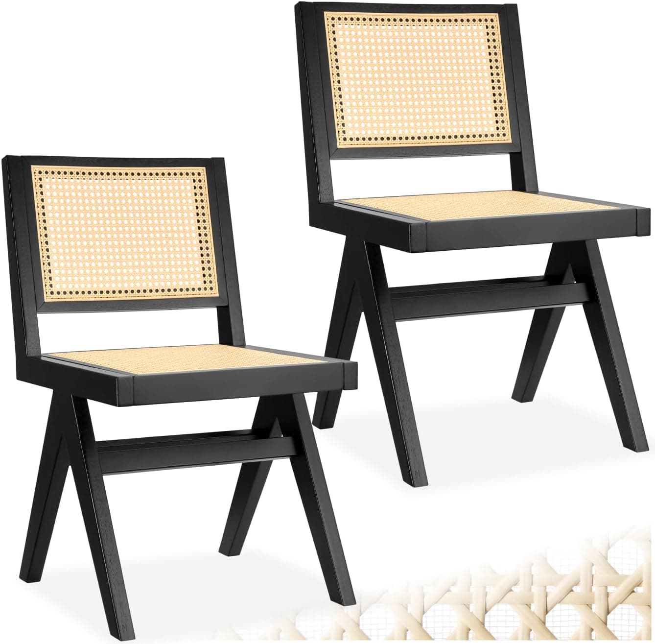 tectake® Silla de Comedor de Madera Maciza, Ratán Vienés, Estilo Boho
