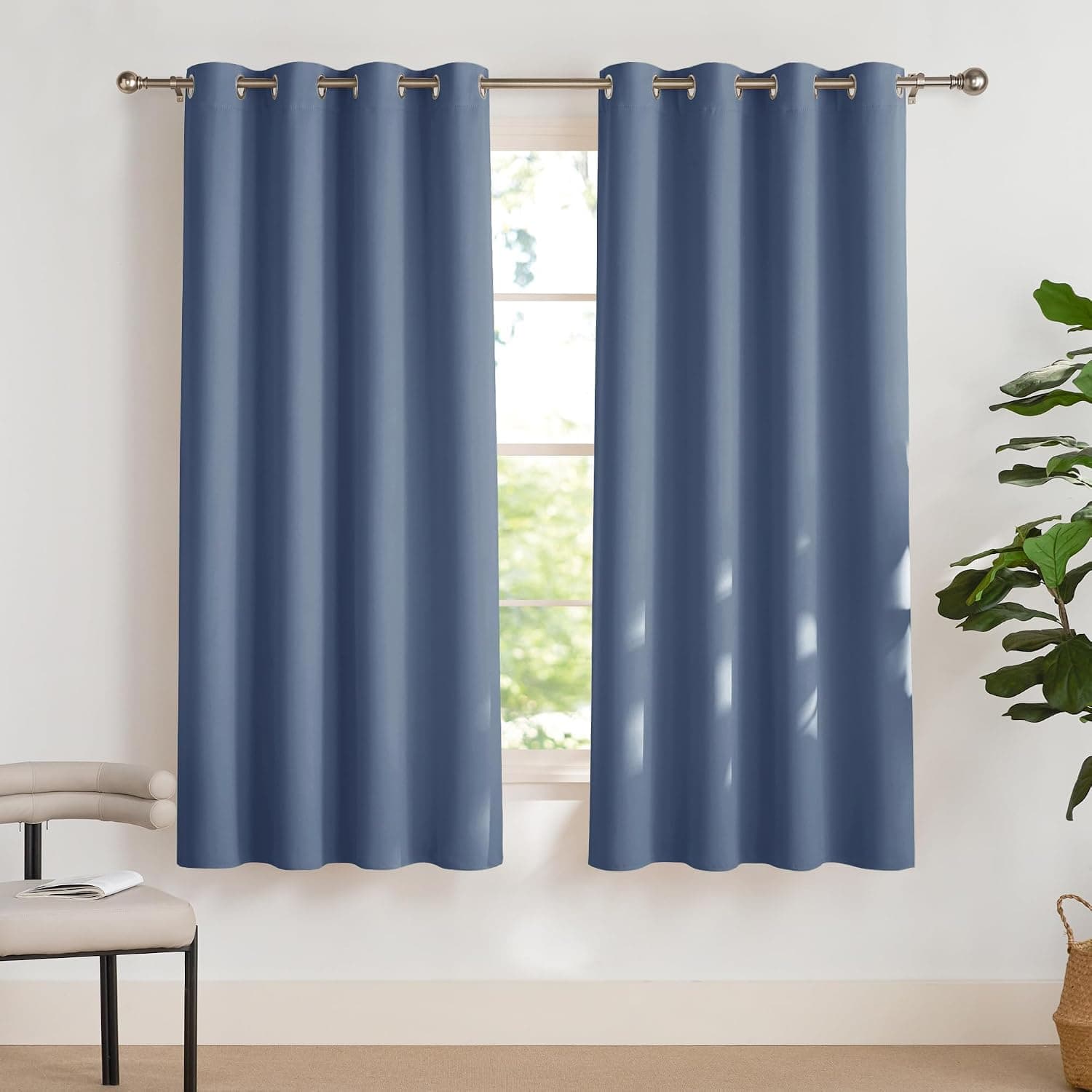 PONY DANCE Cortinas Opacas 2 Piezas Termicas Aislantes Frio y Calor con Ojales de Salon Dormitorio, Azul Grisáceo, 140x175 CM