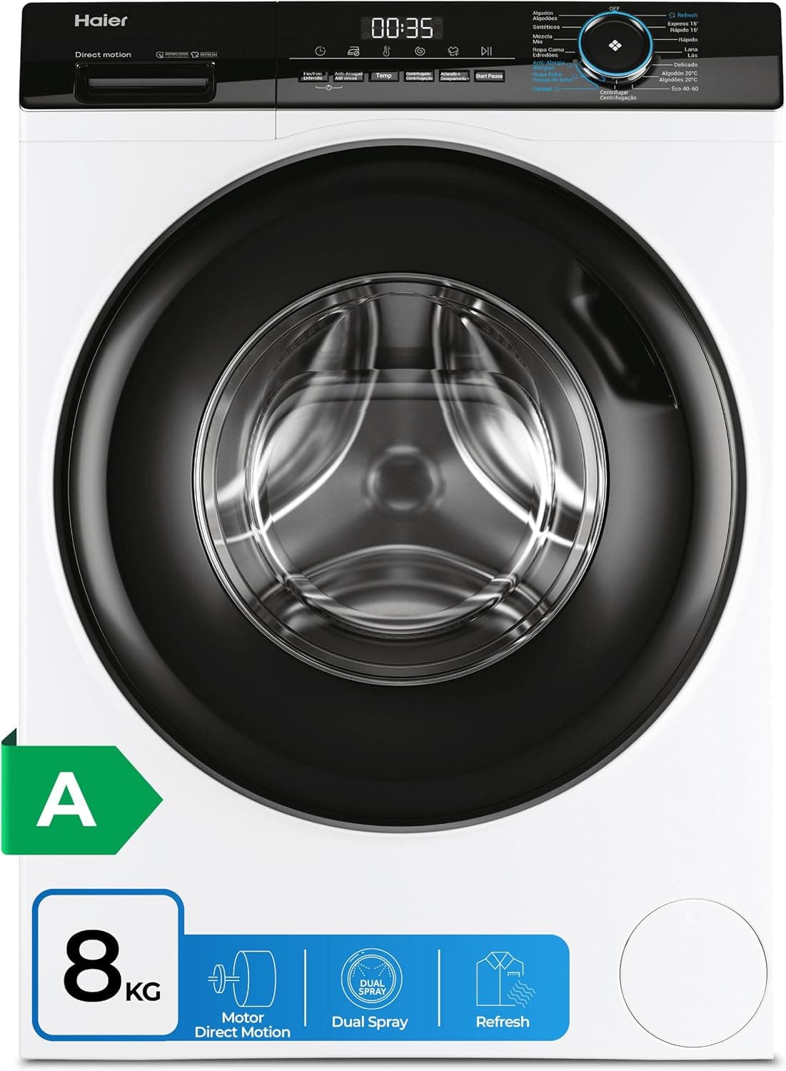 Haier I-Pro Series 3 HW80-B14939-IB- Lavadora Carga Frontal 8KG, Función Vapor, Motor Direct Motion, Tratamiento Antibacterias, 1400 RPM, Fin Diferido, Detector automático de KG, 15 programas, Blanco