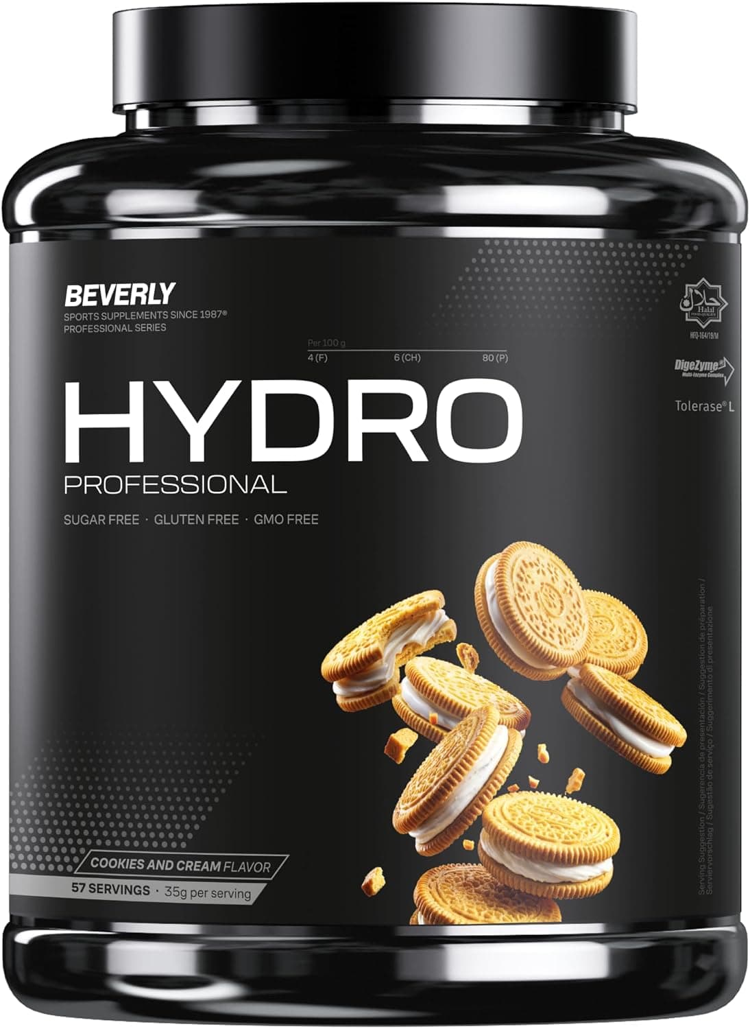 Beverly HYDRO PROTEIN | Proteína Hidrolizada de Suero Whey con Digezyme y Tolerase L | 2 Kg | 55 servicios | Excelente Digestibilidad | Aumento de la Masa Muscular (2 Kg, Cookies & Cream)
