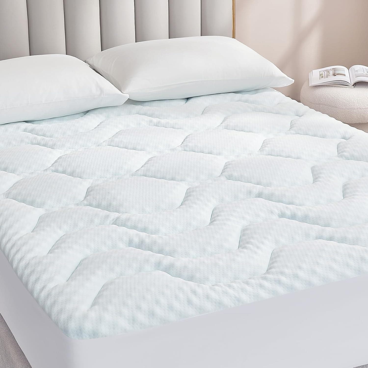 EHEYCIGA Topper Viscoelástico 140x200 3cm, Topper Colchón Viscosa de Bamboo, Cubrecolchones Memory Foam Mattress Toppers, Sobrecolchón para Gel Transpirable Desenfundable y Lavable, Blanco