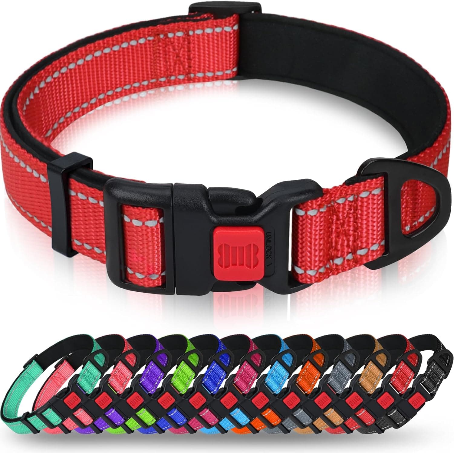 Taglory Collar Perro Acolchado Reflectante Ajustable, Hebilla de Seguridad