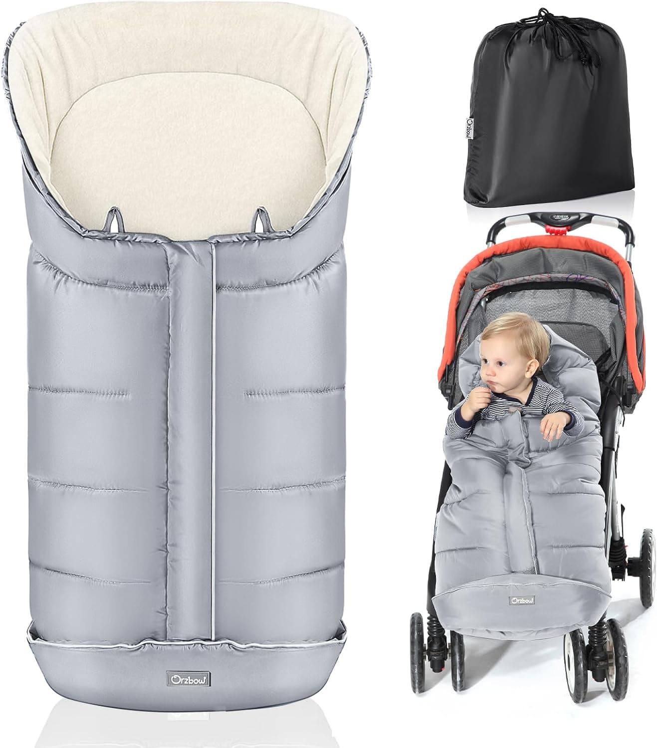 Orzbow Saco Silla Paseo Universal Invierno, Cremallera Frontal, Gris Claro