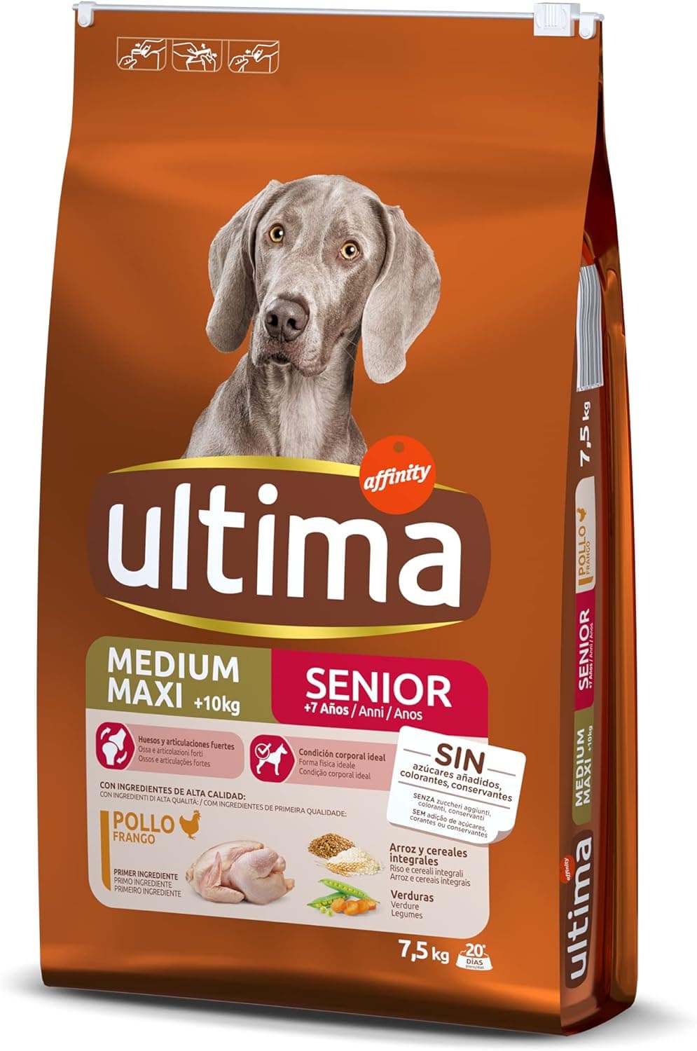 Ultima Medium-Maxi Senior Pollo, Comida seca para perros, 7,5kg
