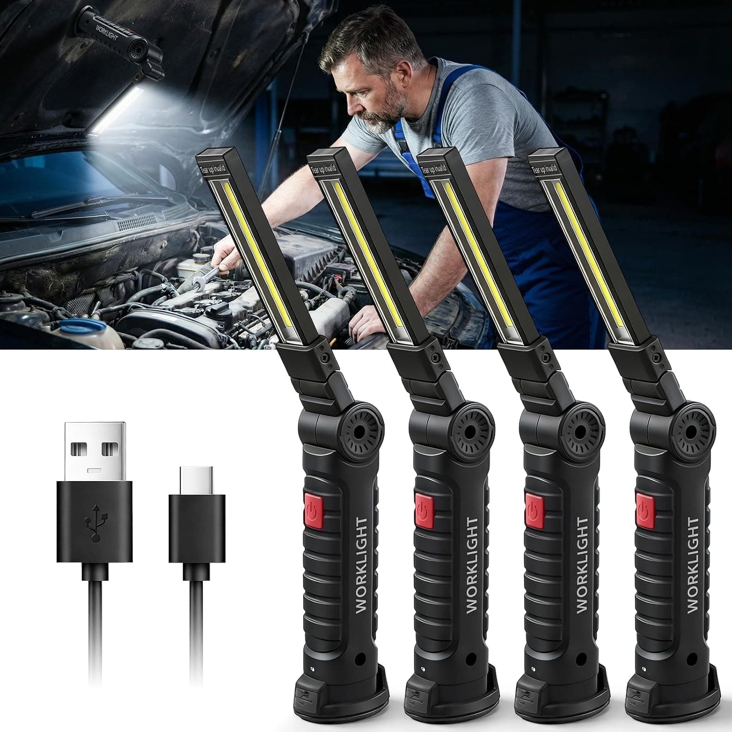 Daphomeu Linterna LED recargable para taller (4 unidades)