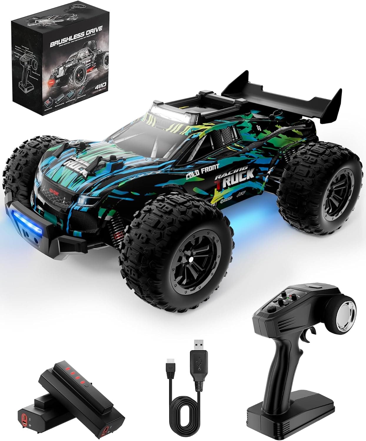 Kiztoys® Coche Teledirigido, Monster Truck RC de 2,4 GHz, Escala 1:16, Tracción en Las Cuatro Ruedas Proporcional, 35+ km/h, Todoterreno, RC Truggy RTR, Apto para Niños y Niñas