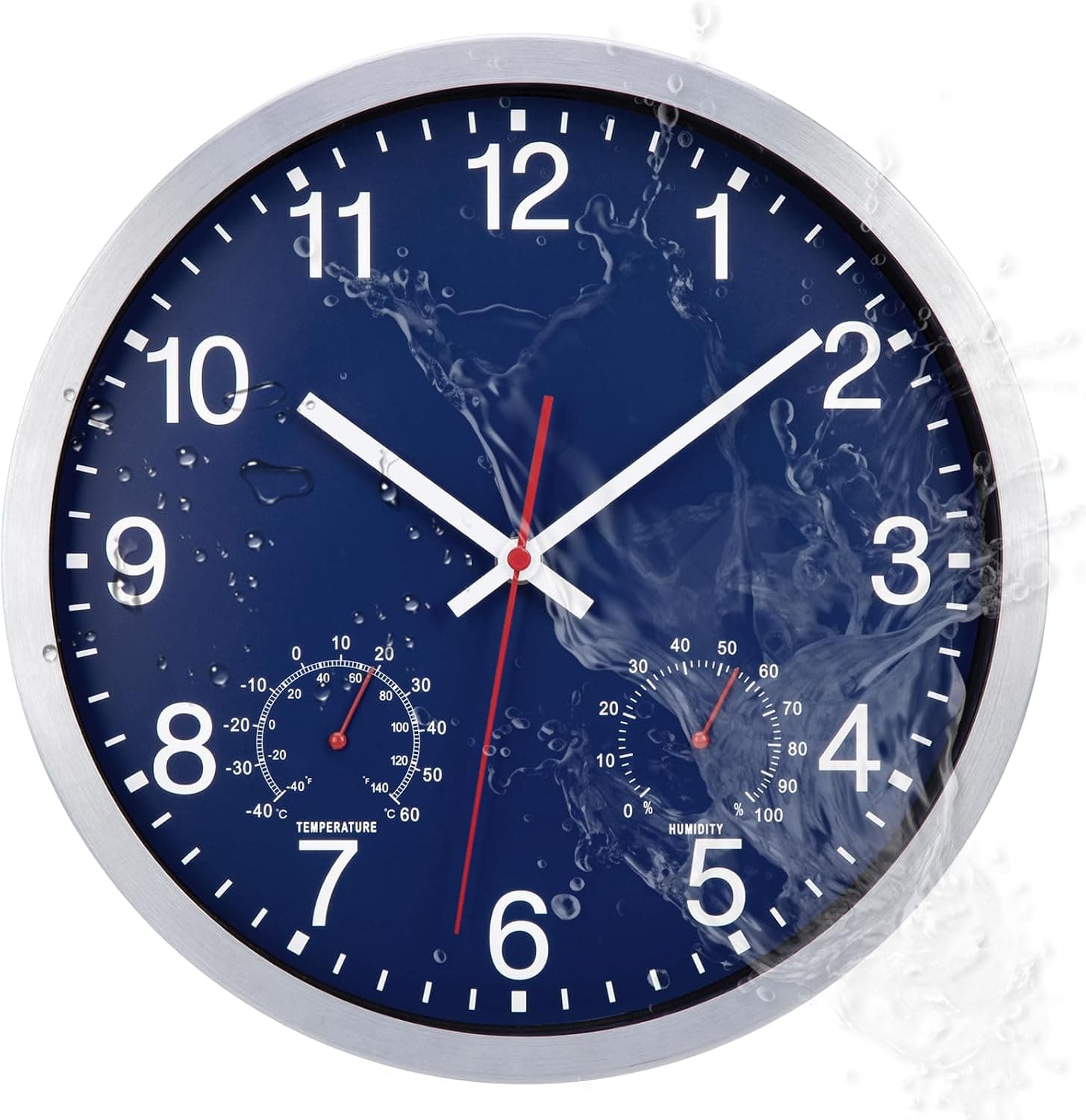 ACCSHINE Reloj de Pared de 12 Pulgadas, Impermeable, Silencioso, a Pilas, Moderno y Decorativo para Dormitorio, Sala, Cocina, Oficina, Escuela, Fácil de Leer (Azul)