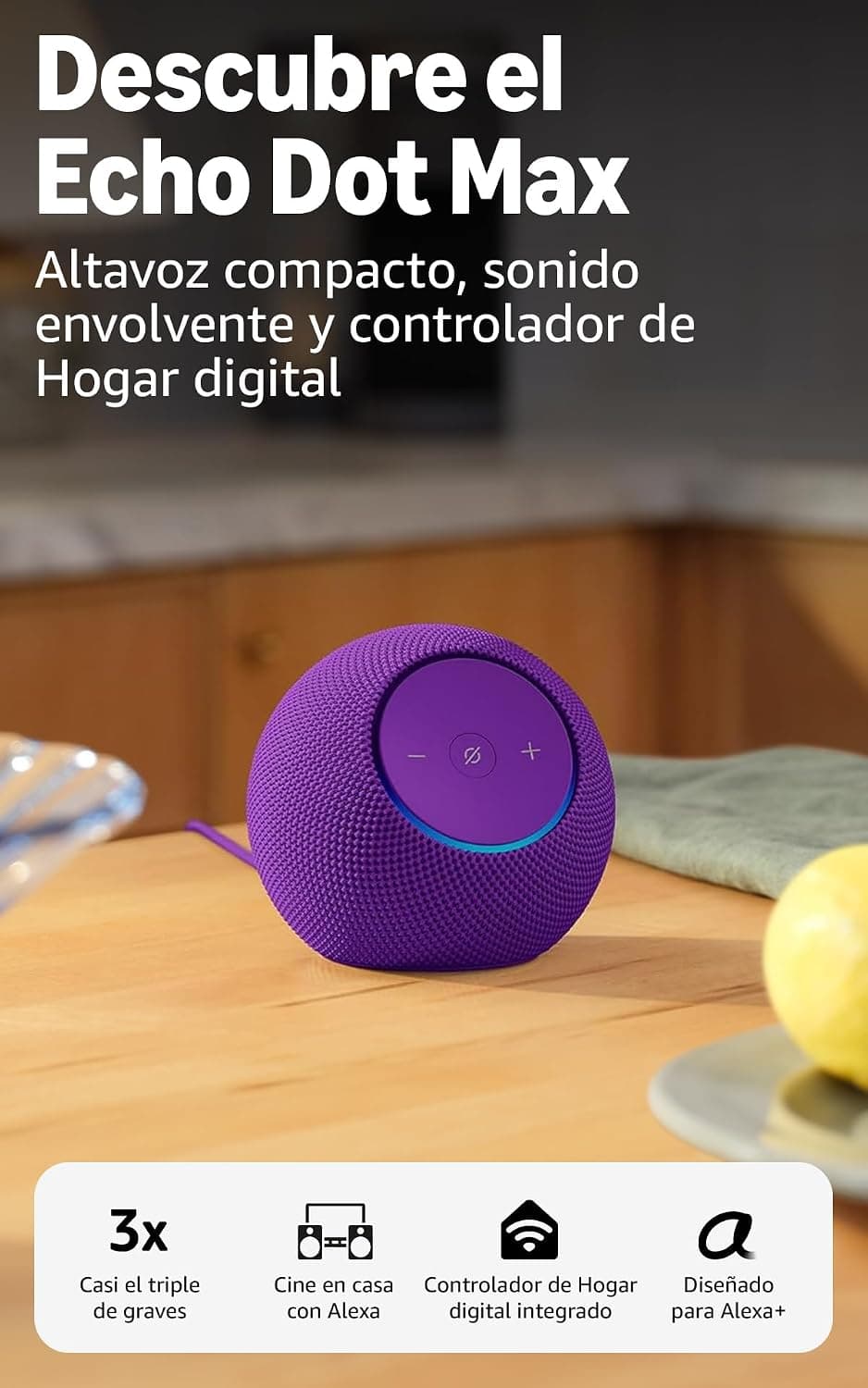Amazon Echo Dot Max (última generación): altavoz con sonido envolvente y controlador de Hogar digital integrado, Amatista, con Acceso Anticipado a Alexa+