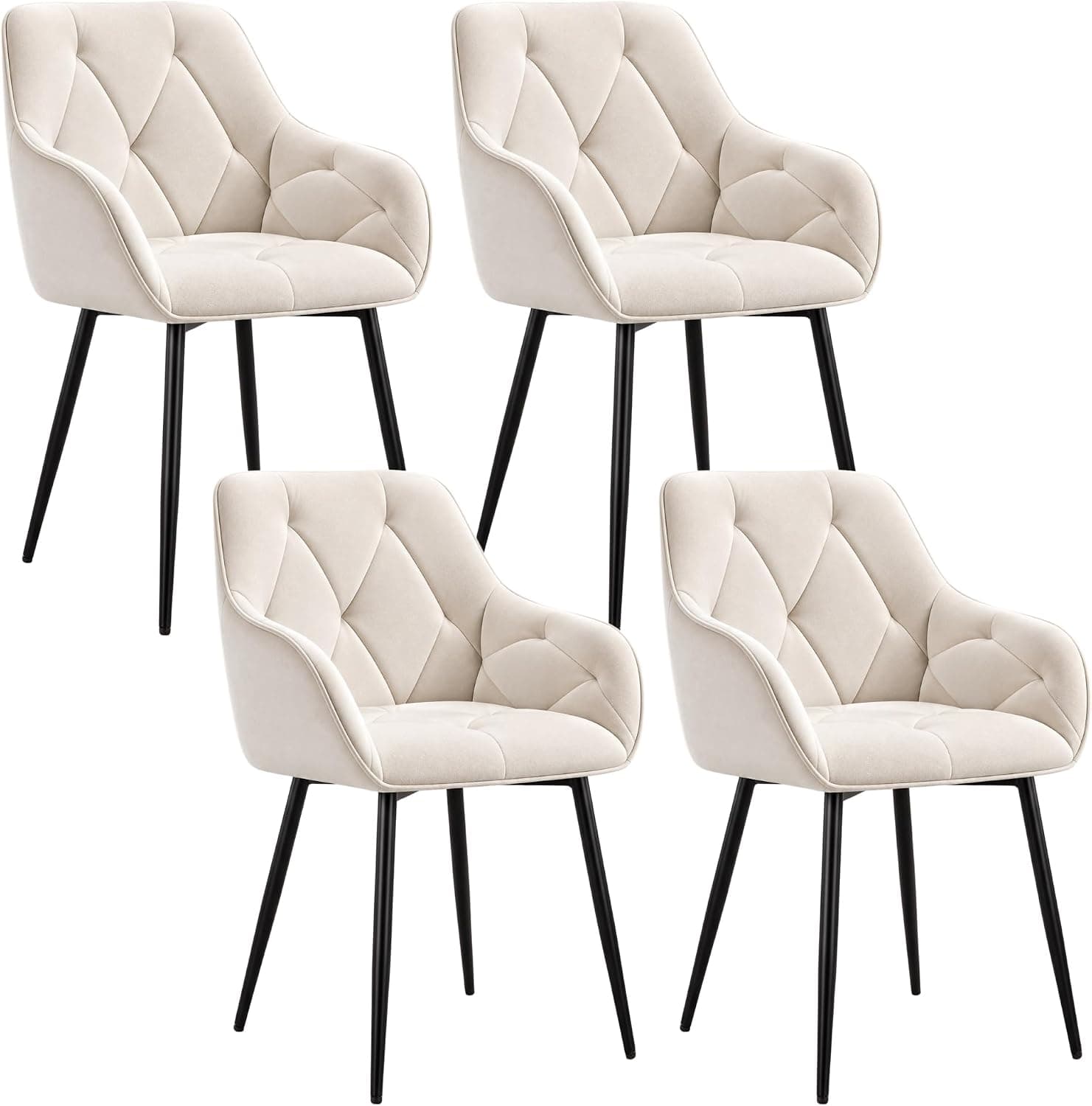 WOLTU Juego de 4 Sillas de Comedor,Terciopelo,Crema