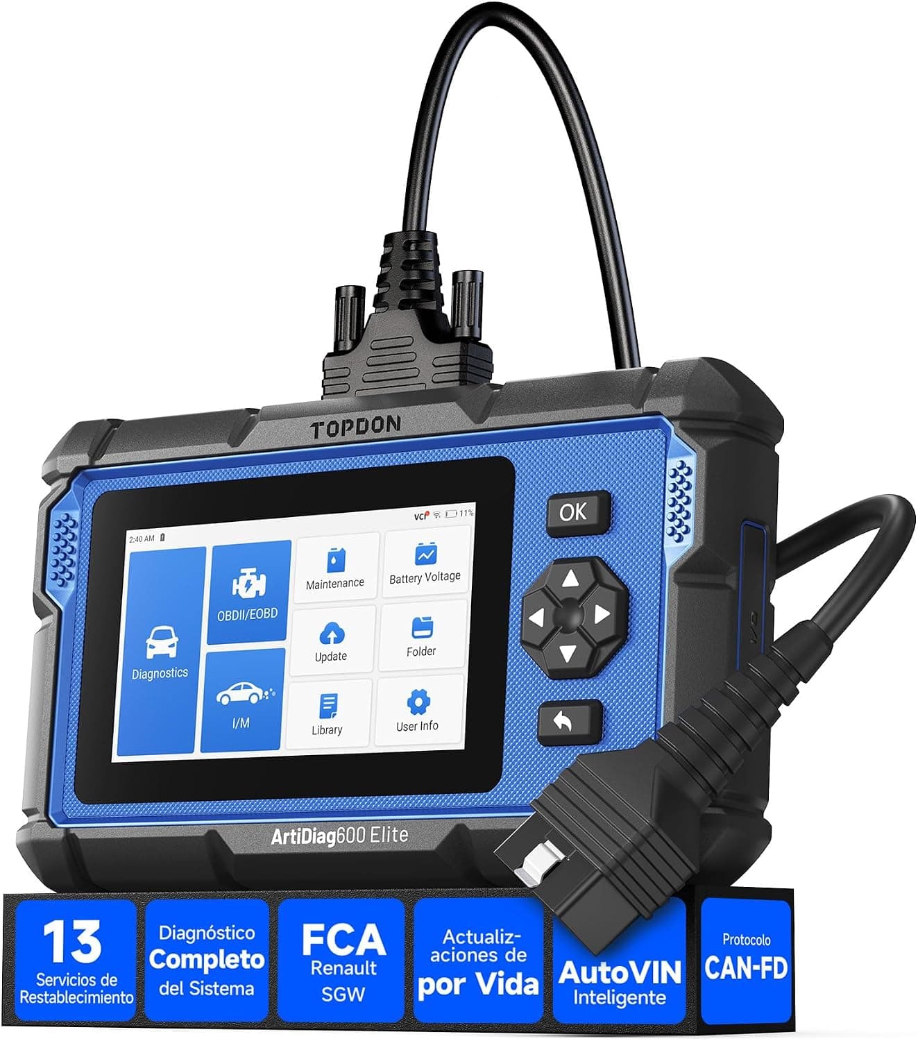 TOPDON ArtiDiag600 Elite Escáner Obd2, Herramienta de Dagnóstico Completo
