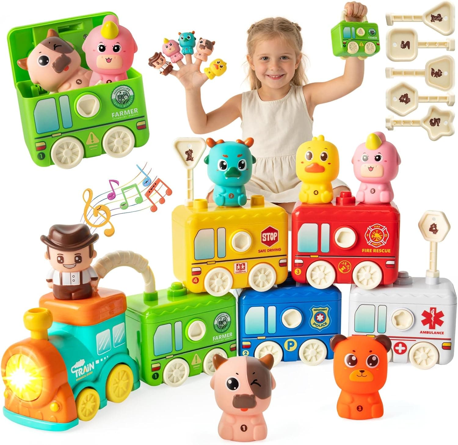 Montessori Juguete de bebé a partir de 2 años, tren de juguete de granja