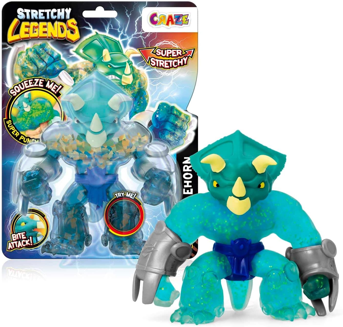 CRAZE Legends Stretchy Battlehorn Figuras Elásticas De Acción para Niños, Superhéroes para Coleccionar con Relleno De Slime, 6 Dinosaurios Diferentes