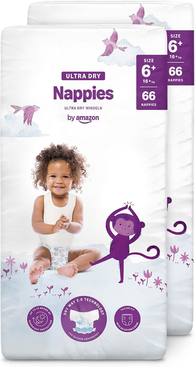 By Amazon Pañales Ultrasecos, Talla 6+ (más de 15kg), 132 Unidades (2 Paquetes de 66)