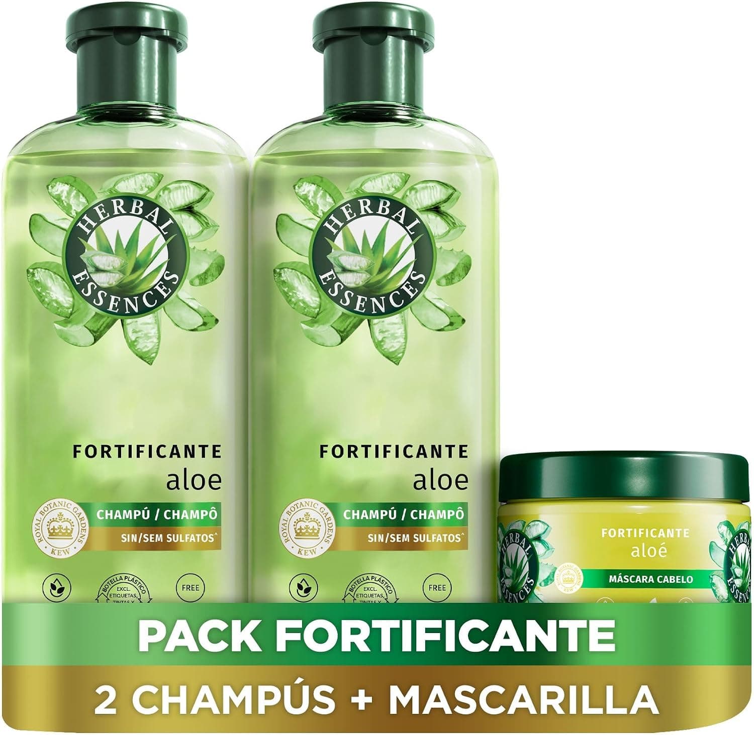 Herbal Essences Aloe Champú Sin Sulfatos 2x350ml + Mascarilla, Fortificante