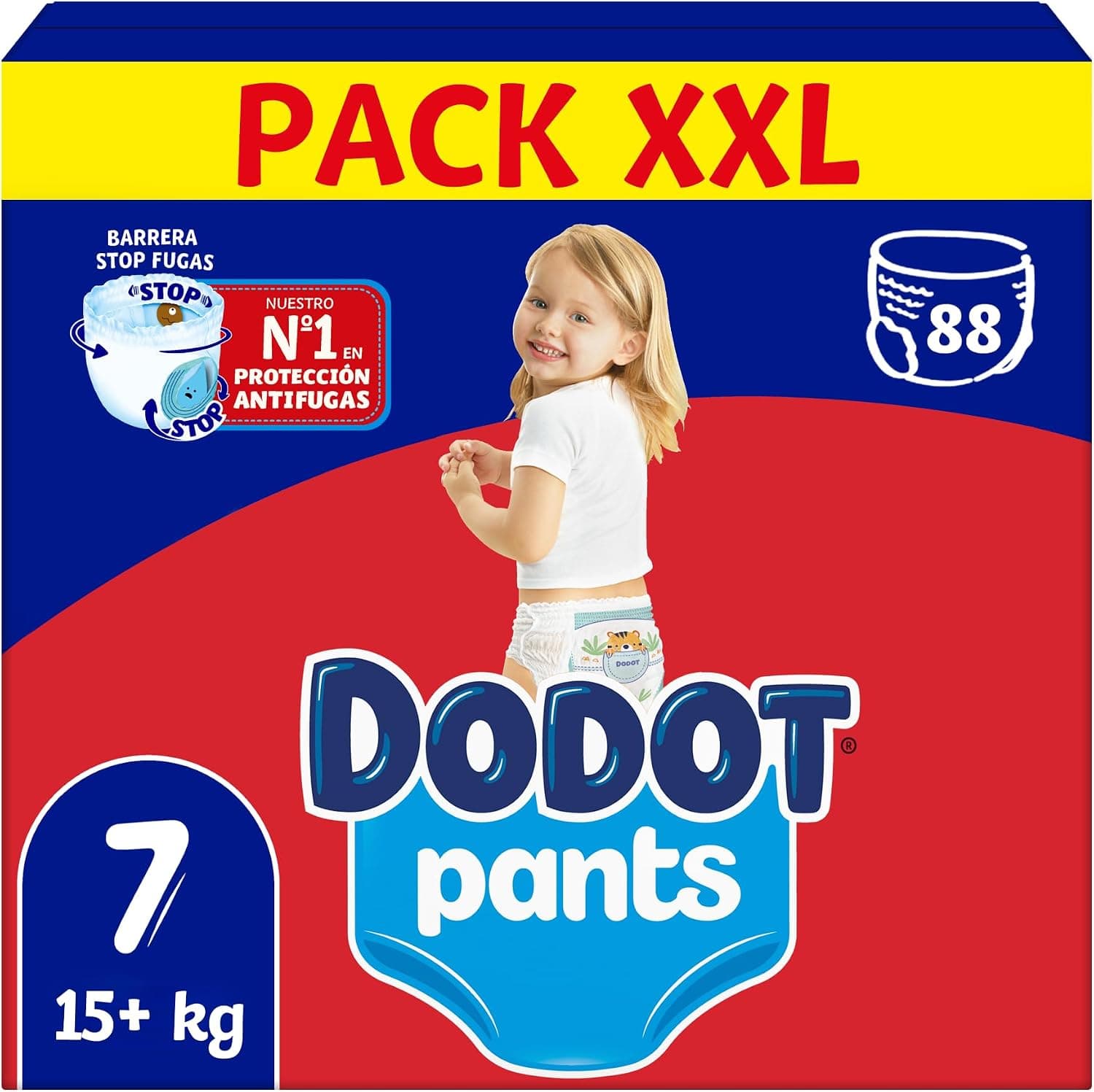 Dodot Pañal-Braguita Pants, Talla 7 (+17kg), 88 Pañales, Con Ajuste 360 que ayuda a prevenir holguras y fugas