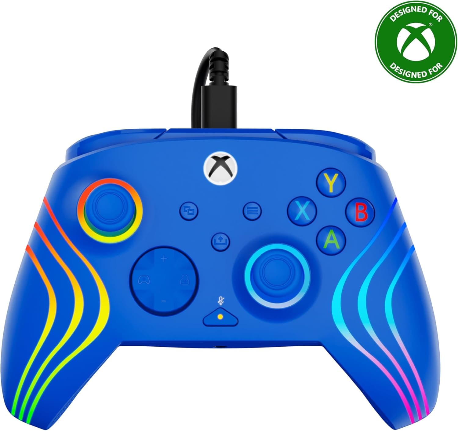 Turtle Beach Afterglow Wave Mando Azul con Cable RGB - con Licencia para Xbox Series XS, Xbox One y Windows - Botones programables, disparadores de Efecto Hall, Controles de Audio