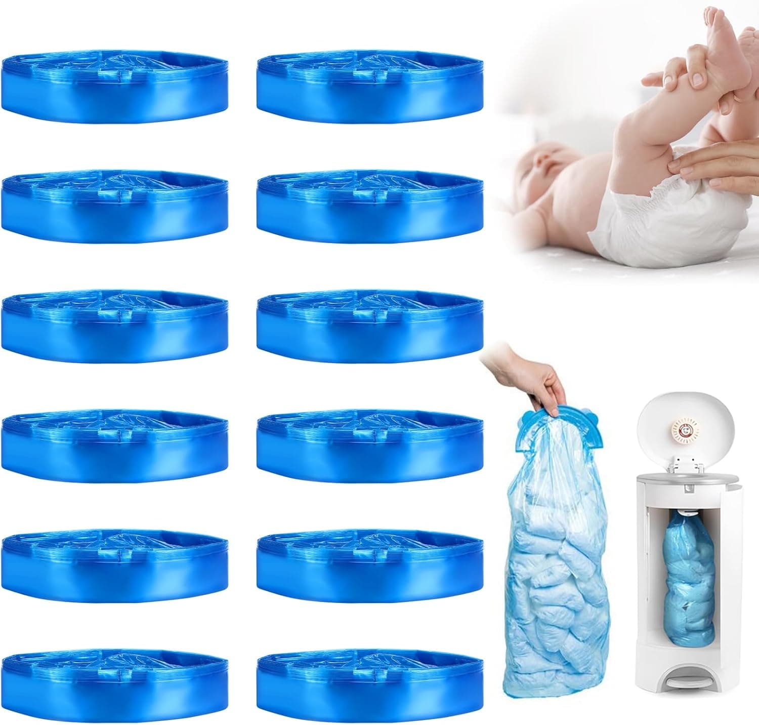 12 Pcs Recambio Contenedor Pañales, 4.5m Papelera Pañales Bebe