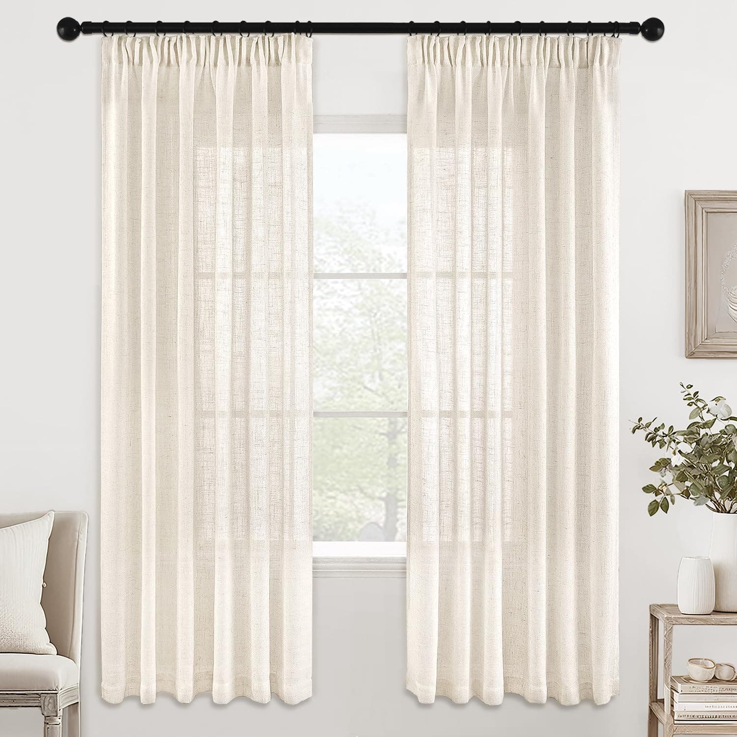 MIULEE Cortinas de Lino Translúcido 2 Piezas Natural 122x140cm (HxL)