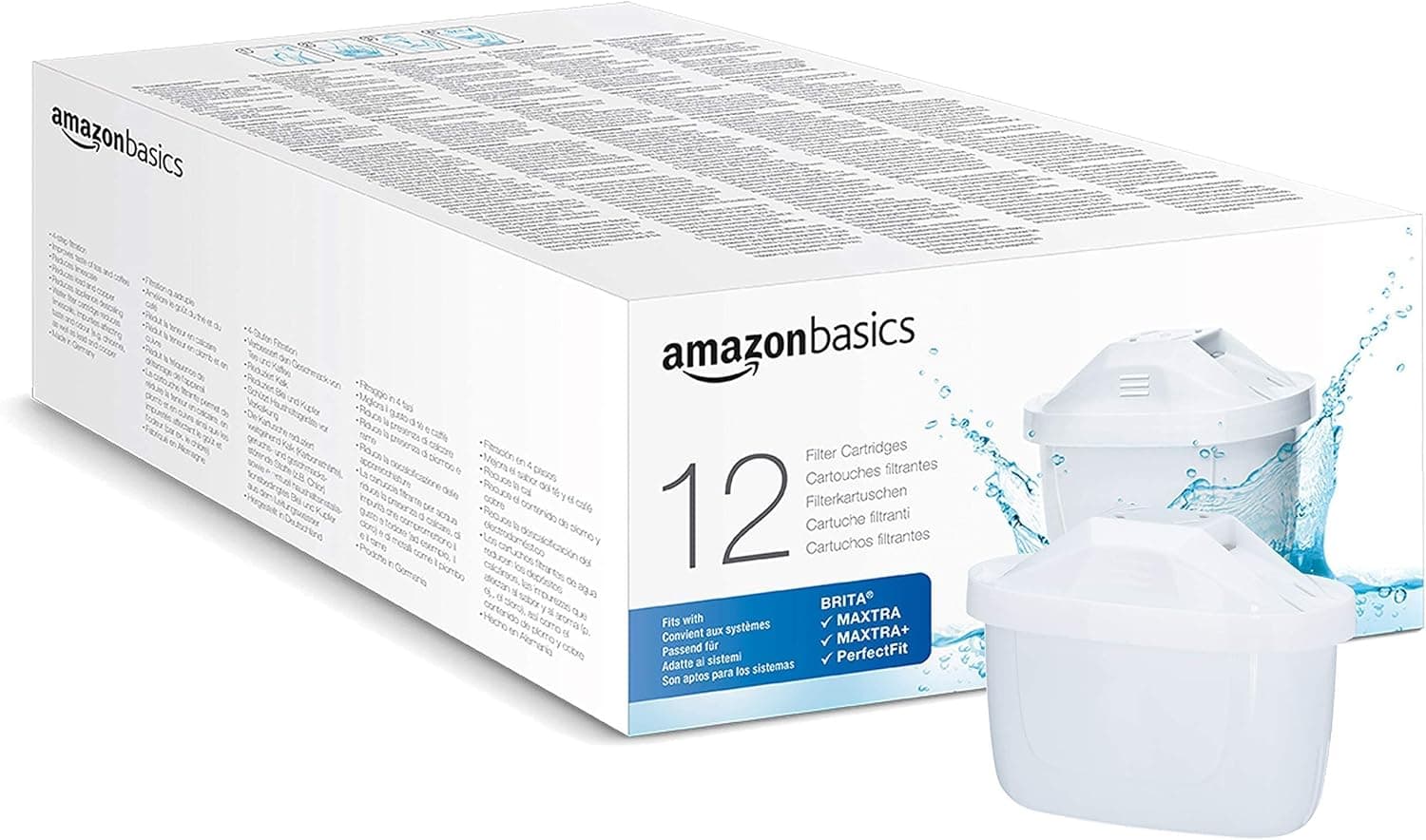 Amazon Basics Cartuchos filtrantes de Agua, Aptos y compatibles con Todas Las BRITA Incl.PerfectFit & Jarras, Paquete de 12