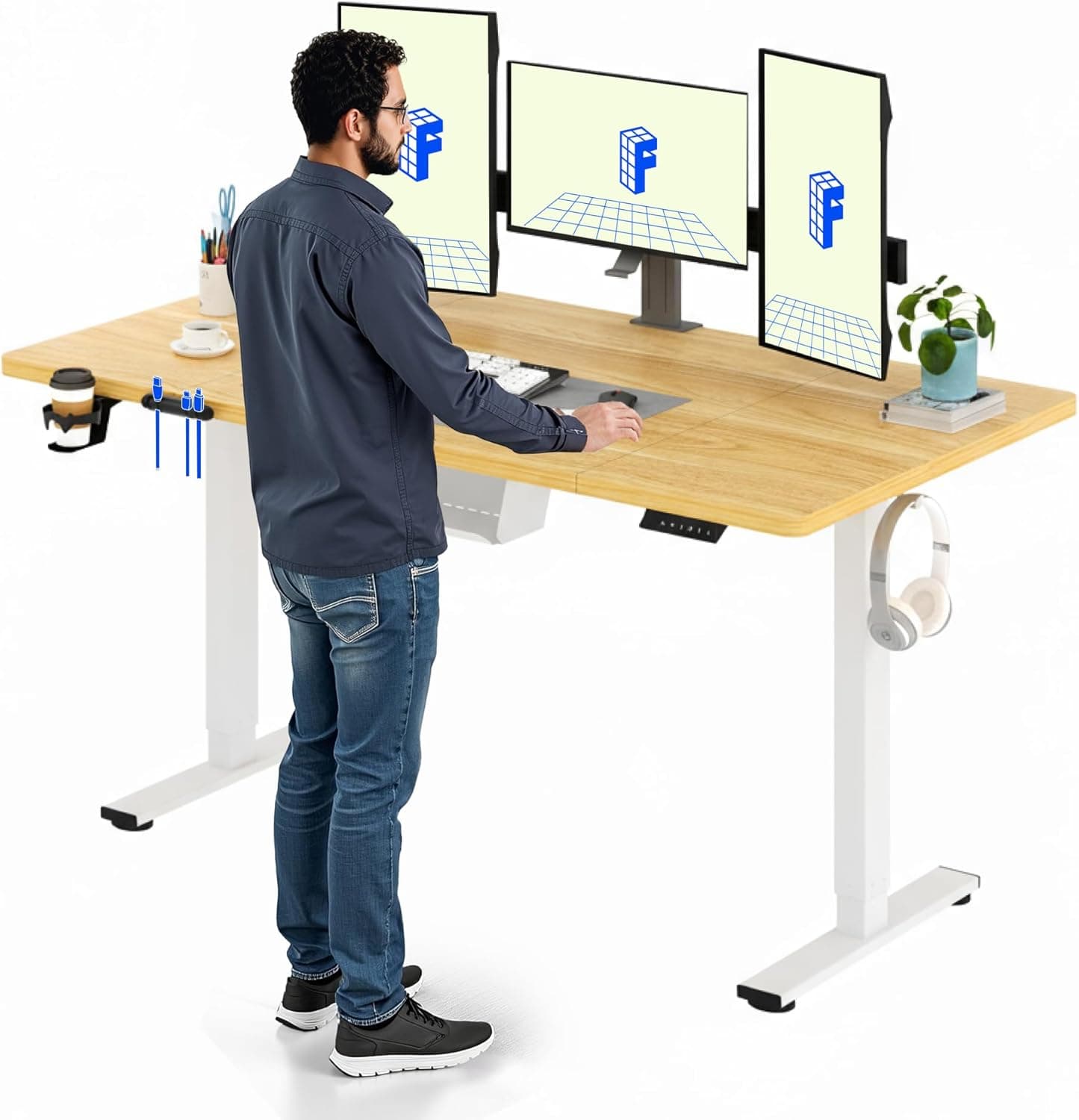 FLEXISPOT Escritorio Elevable 160x60, Carga 100kg, 73-118cm, Anticolisión