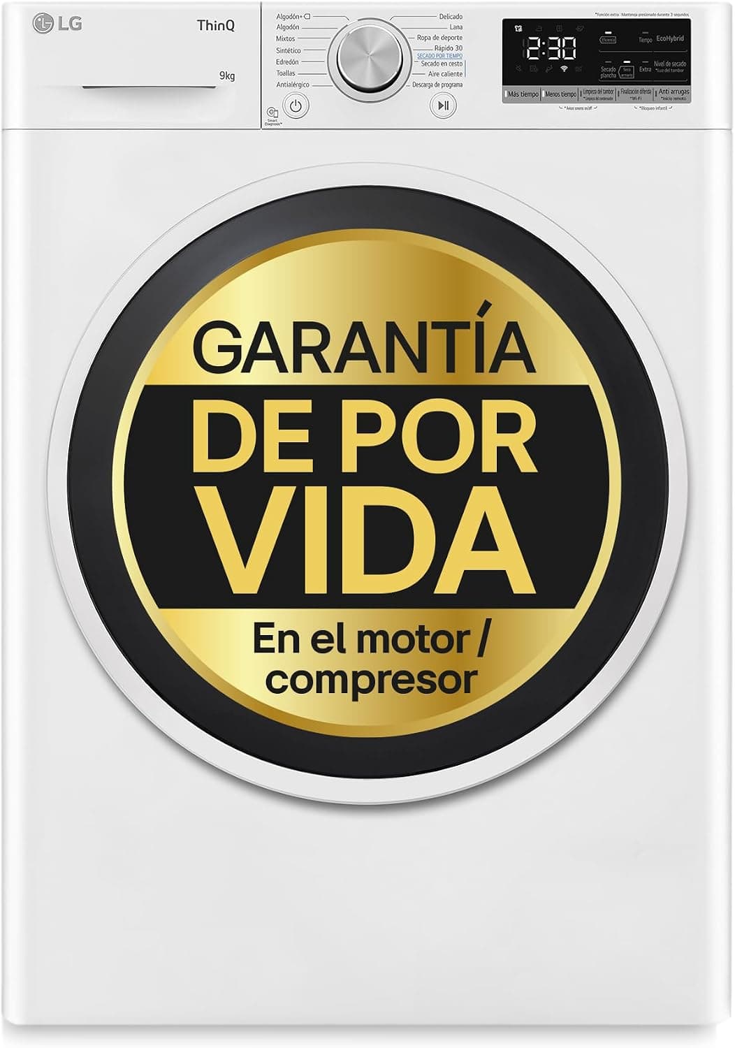 LG RH90V5AV6N - Secadora de Ropa, 9kg, Bomba de Calor Dual Inverter, Carga Frontal, Clasificación D, Serie 500 Blanca