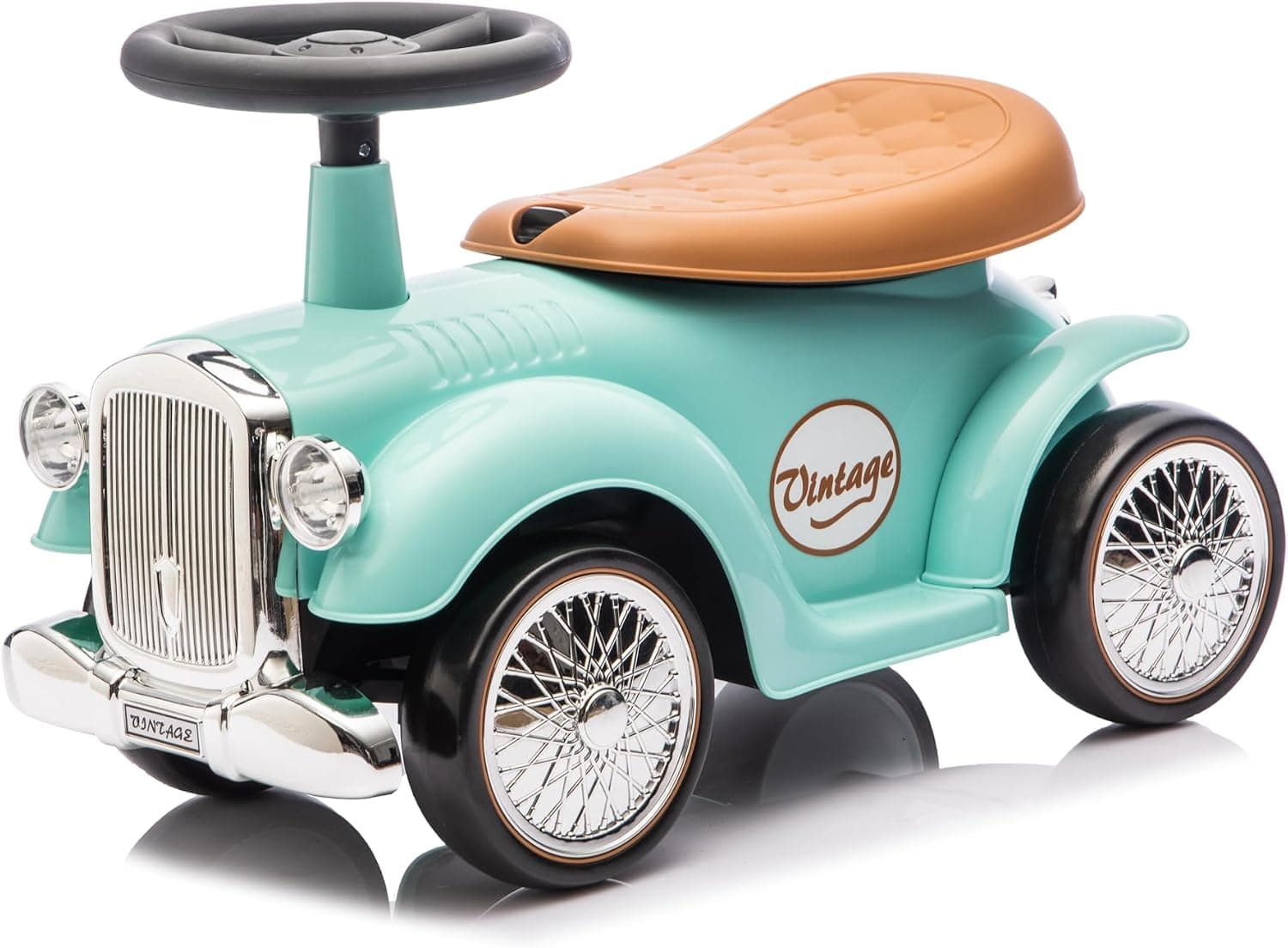 Baroni Toys Correpasillos Vintage para Niños de 12 a 36 Meses, Coche Bebé con Bocina de Aire, Compartimento de Almacenaje, Volante y Ruedas Estables para Aprender a Caminar, 25x59x35 cm (Tiffany)