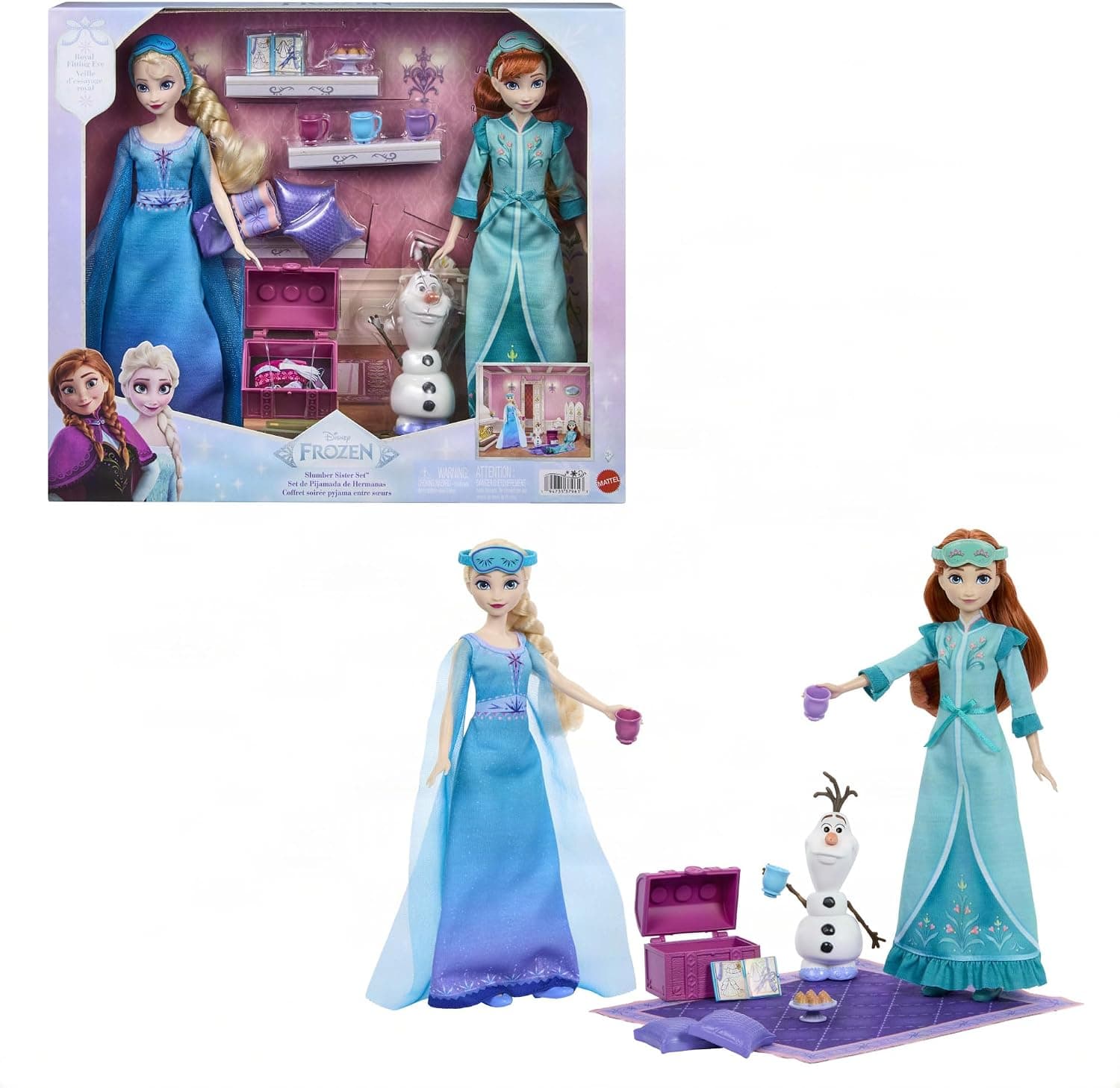 Mattel Disney Frozen Anna y Elsa Set Hermanas de Pijamada Muñecas Fashion