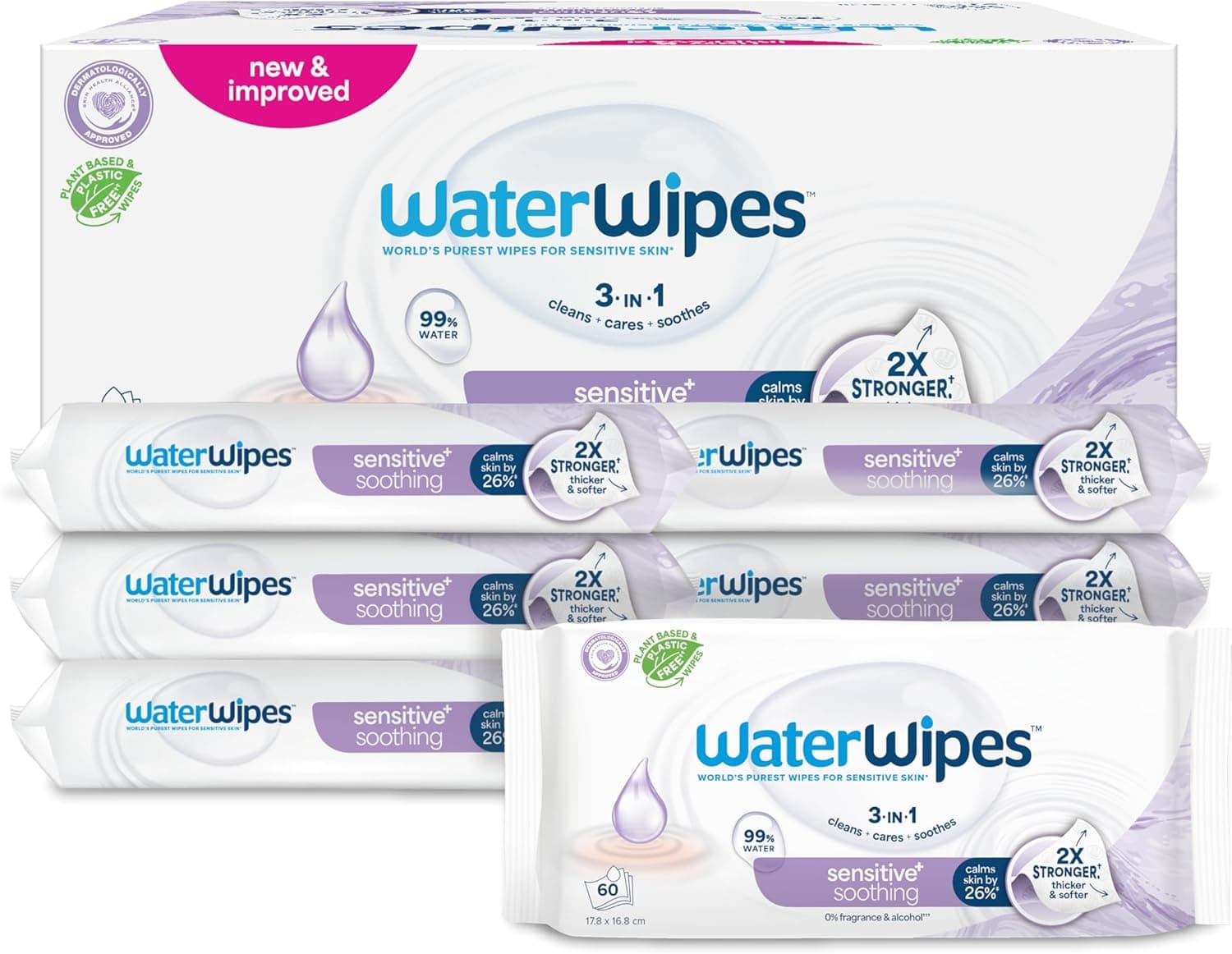 WaterWipes Sensitive+ Soothing Clean Wipes, 6 Paquetes