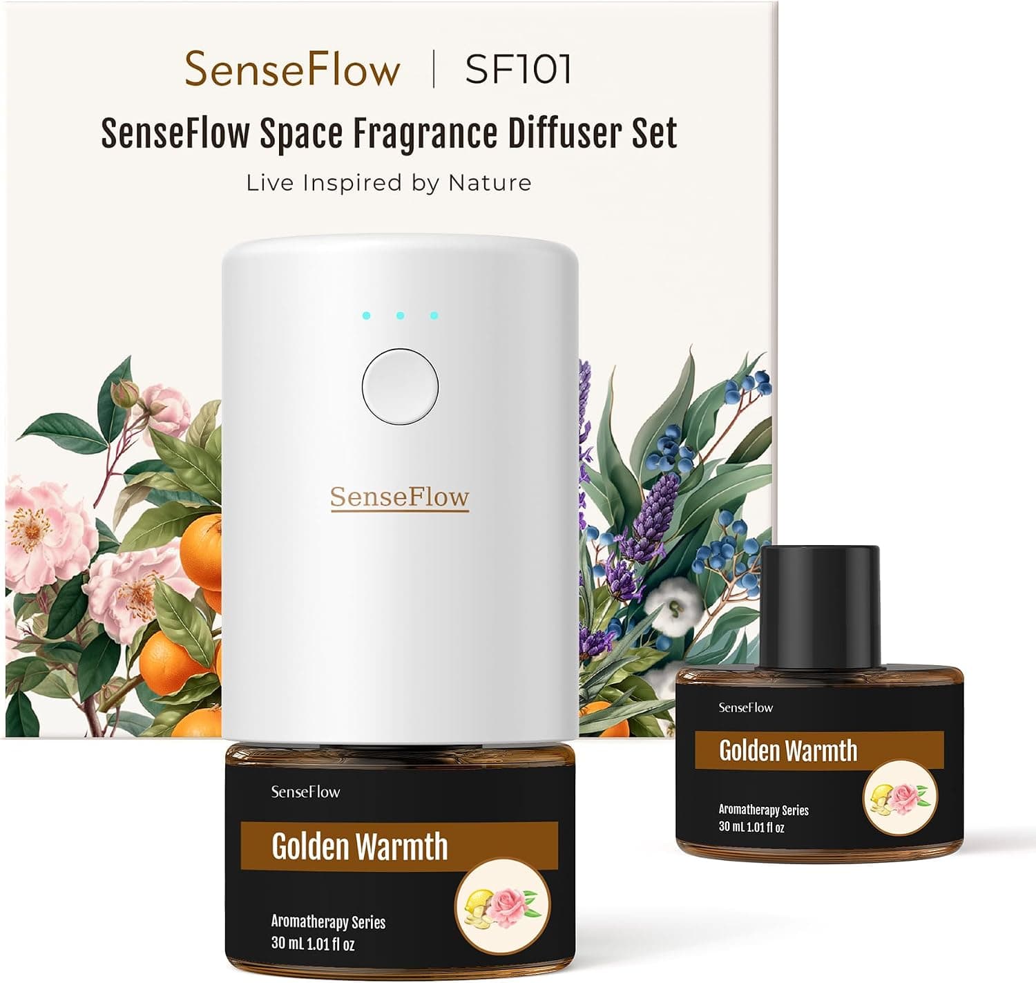 Difusor Aceites Esenciales Difusor de Aromas SF101 Pro - Ultrasónico Sin Agua, 100 % Vegetal, Aromaterapia120-Días, para Hogar, Hotel y Estudio hasta 100㎡, Calidez Dorada