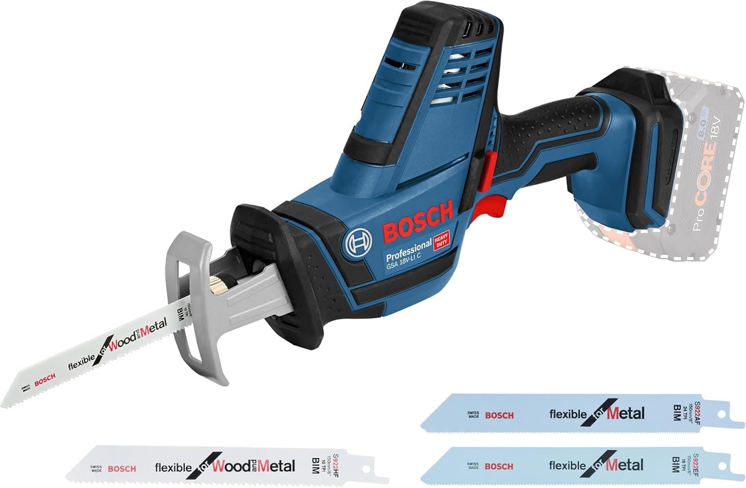 Bosch Professional 18V System GSA 18 V-LI C - Sierra sable a batería (0 - 3050 cpm, profundidad de corte 200 mm, sin batería, en caja)