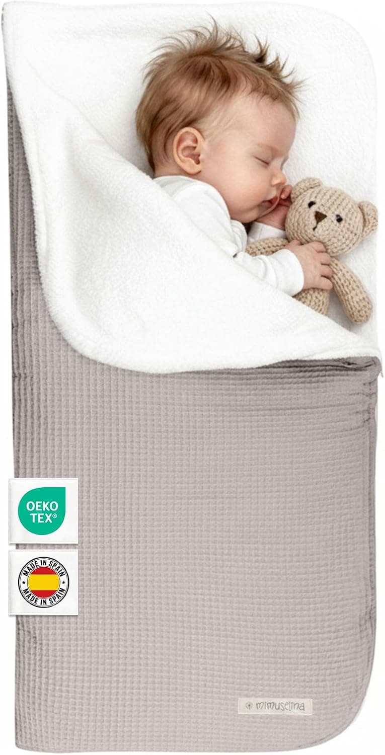 MIMUSELINA Saco Capazo Bebe Invierno Universal | para Carrito, Cuna y Silla de Paseo | Manta Bebe Invierno en Algodon Suave y Acogedor | 2 en 1: Saco 92x46 cm o Manta 92x92 cm | Hecho en España