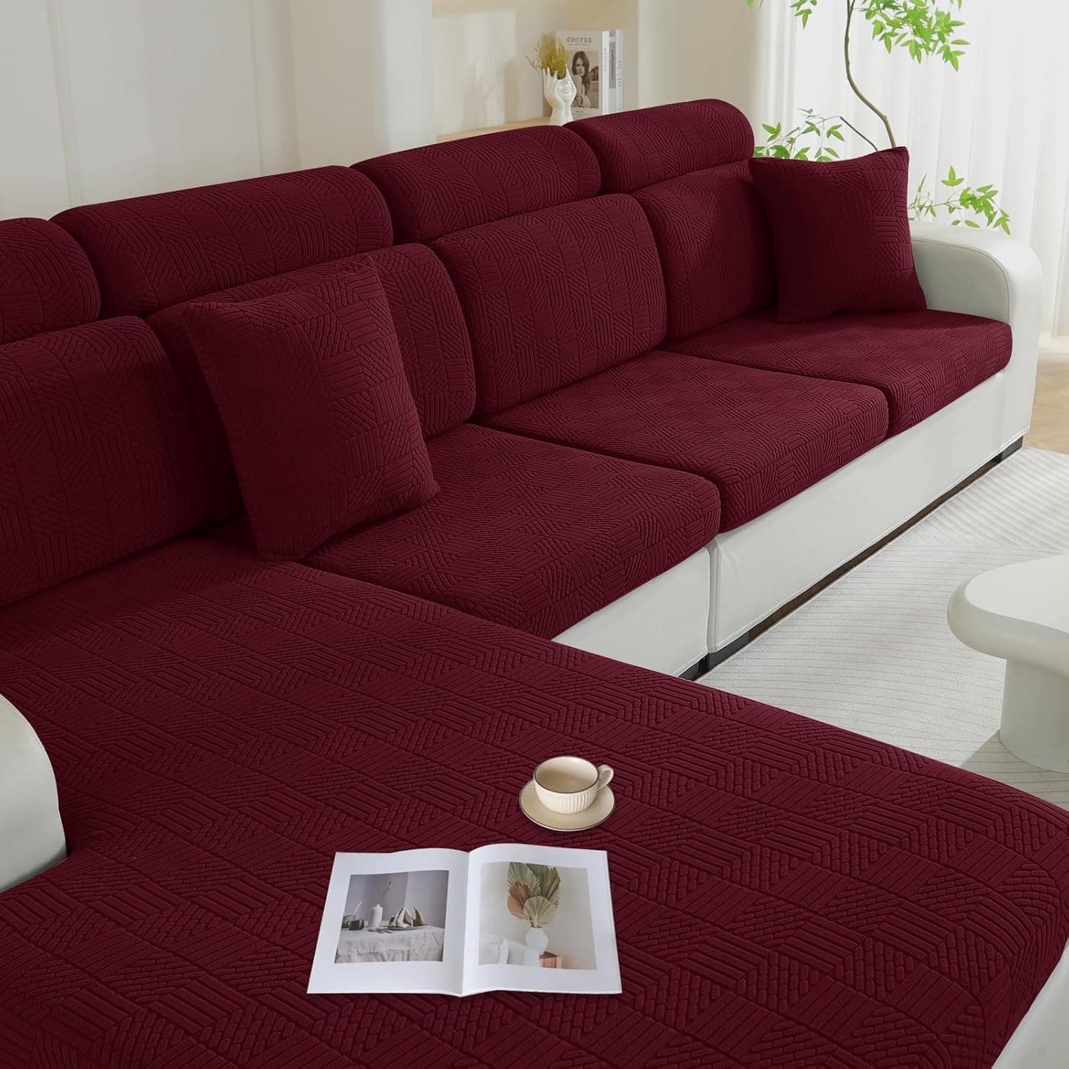Ystyle Funda Asiento Sofa Ajustable, Alta Extensible Funda Sofa Cojin Separado, Antideslizante, Universal, Lavable, Protector de Muebles para Perros y Mascotas (1 Asiento-X, Burdeos Rojo)