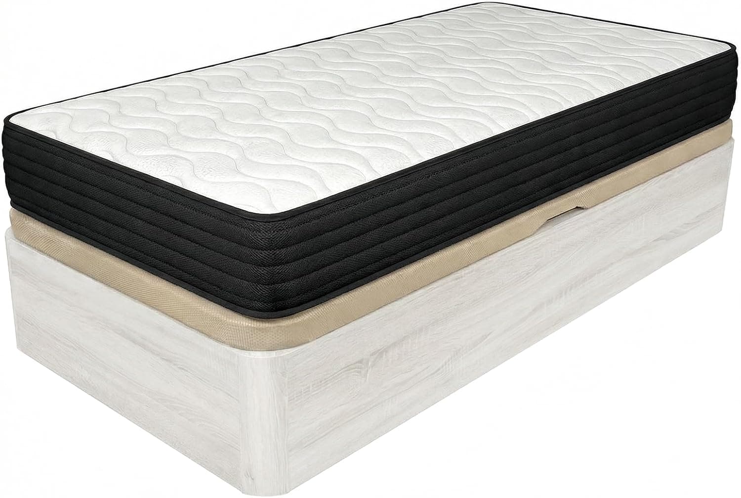 Duérmete Online - Pack Colchón Viscoelástico Pocket Visco + Canapé Abatible Gran Capacidad con Apertura Lateral, Color Polar 105 x 190