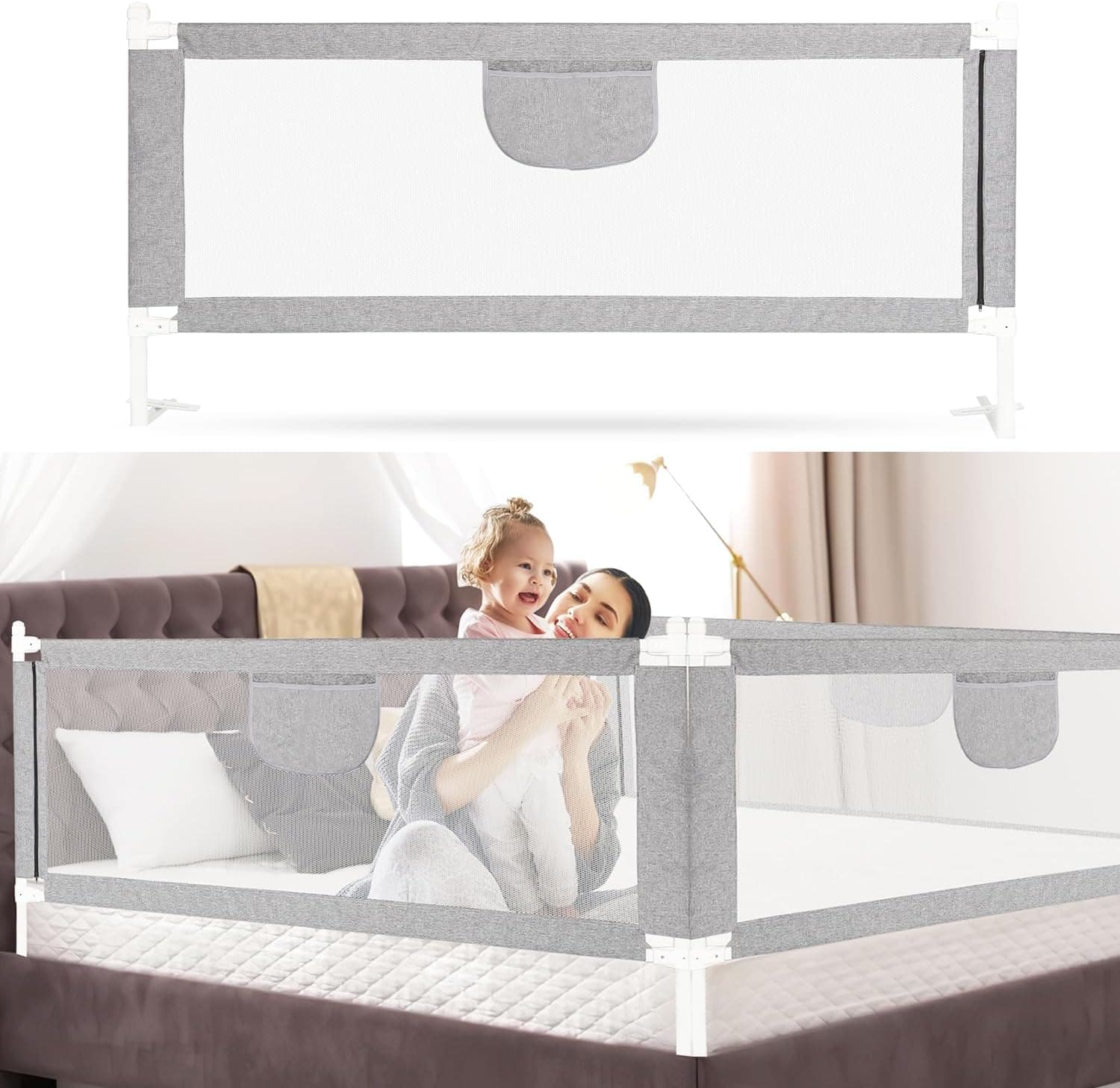 Fiqops Barrera anticaída cama 2 x 200 cm + 1 x 180 cm