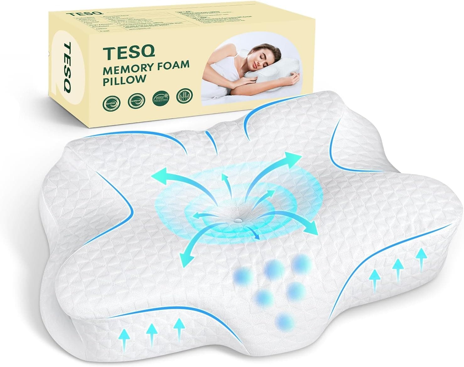 TESQ Almohada Cervical Ergonómica 2 en 1 60 x 40 x 9 cm