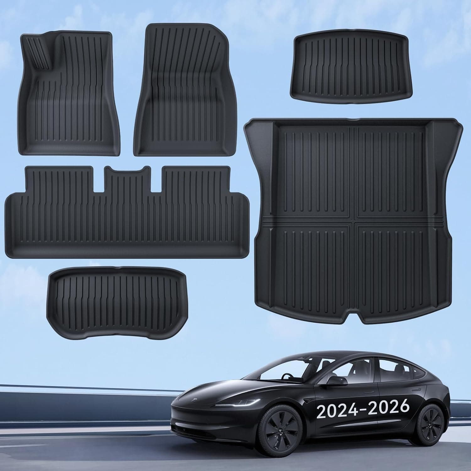 Alfombrillas 6 Pzs para Tesla Model 3 2024-2026 Alfombrillas para Todo Clima 3D con Bordes Altos TPE Alfombrilla de Maletero de 3 Capas para Tesla Model 3 Highland Accesorios
