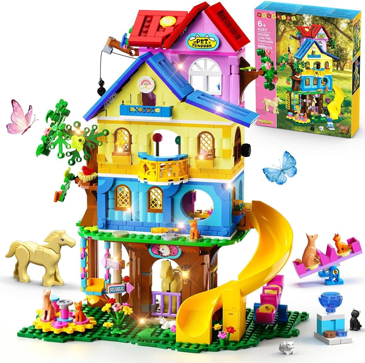 HOGOKIDS Casa de Juegos 4 Plantas LED para Niños 6-12+ Años