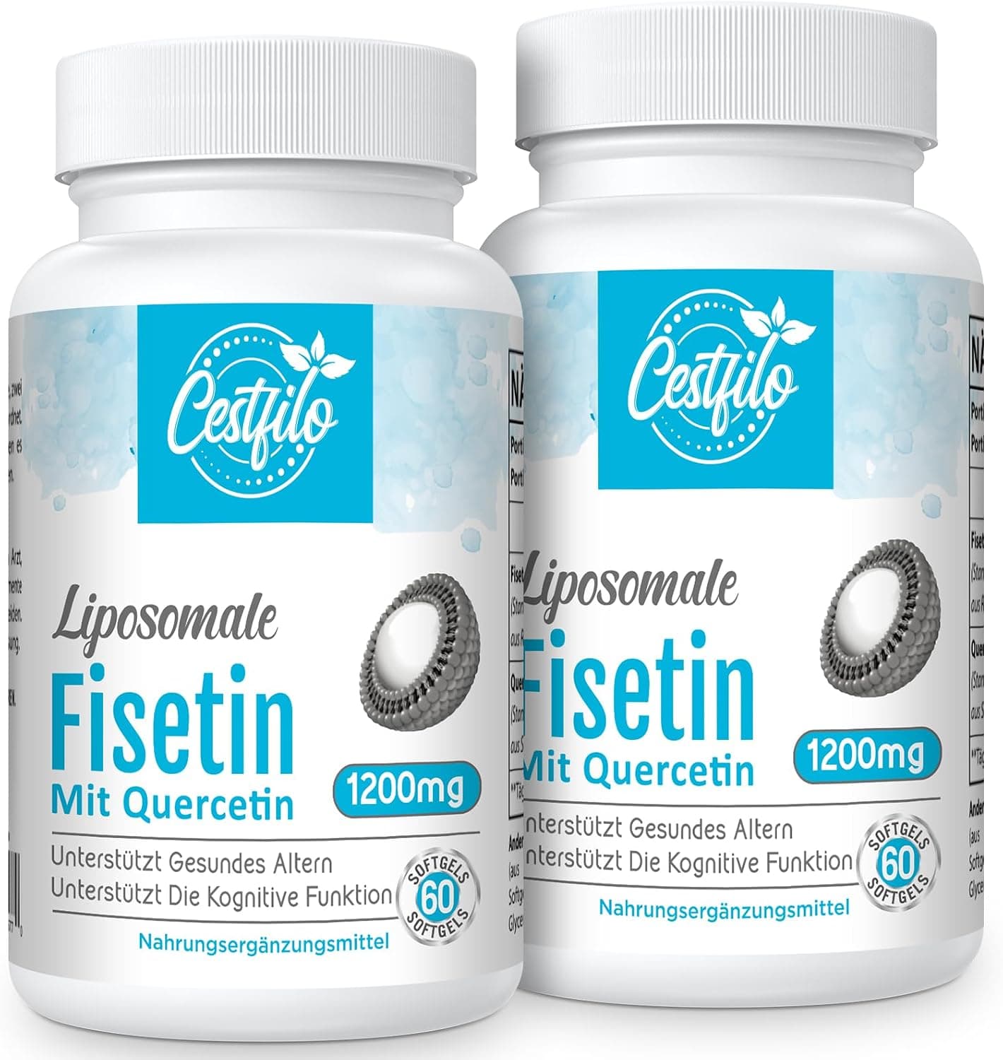 liposomal Fisetina con quercetina 60 cápsulas blandas - Alta dosis de 1200 mg por ración - Máxima biodisponibilidad - Senolítico natural antienvejecimiento por Cestfilo (60 unidad (Paquete de 2))