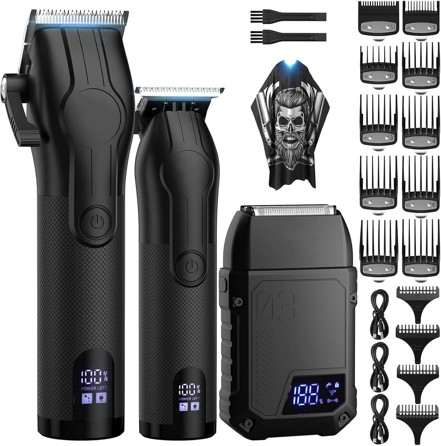 BESTBOMG Maquina de Cortar Pelo Hombre, Cortapelos Hombre, Máquina de Afeitar Eléctrica con Pantalla LED, Recortadora de Barba Cortadora de Pelo Clipper con Peine Guía, Capa de Barbero