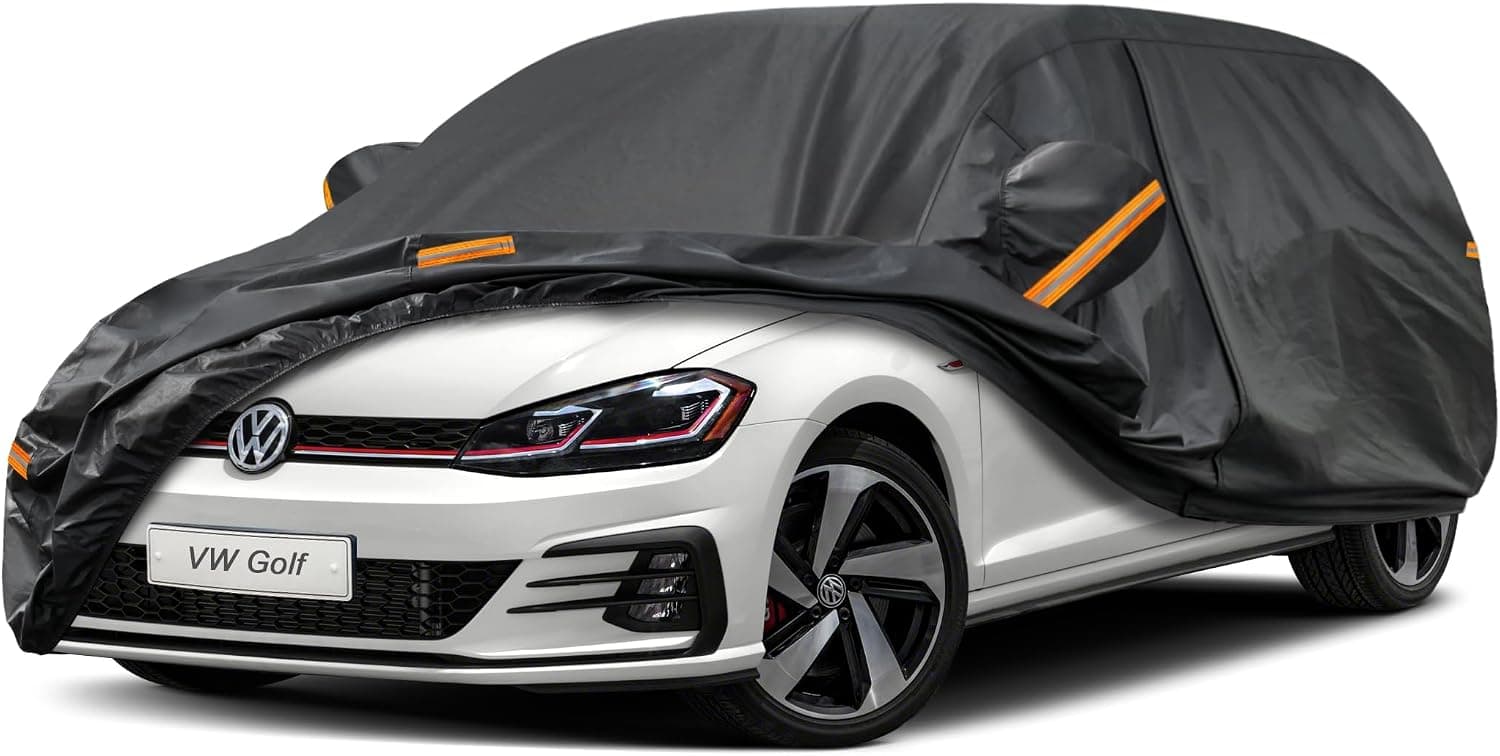 Kayme Funda Coche Exterior, Compatibles con Volkswagen Golf MK5/6/7/8 (2003-2025), Cubierta para Coche Impermeable Anti-UV Antipolvo de 7 Capas, Cubre Coche con Cremallera y Forro de Algodón.