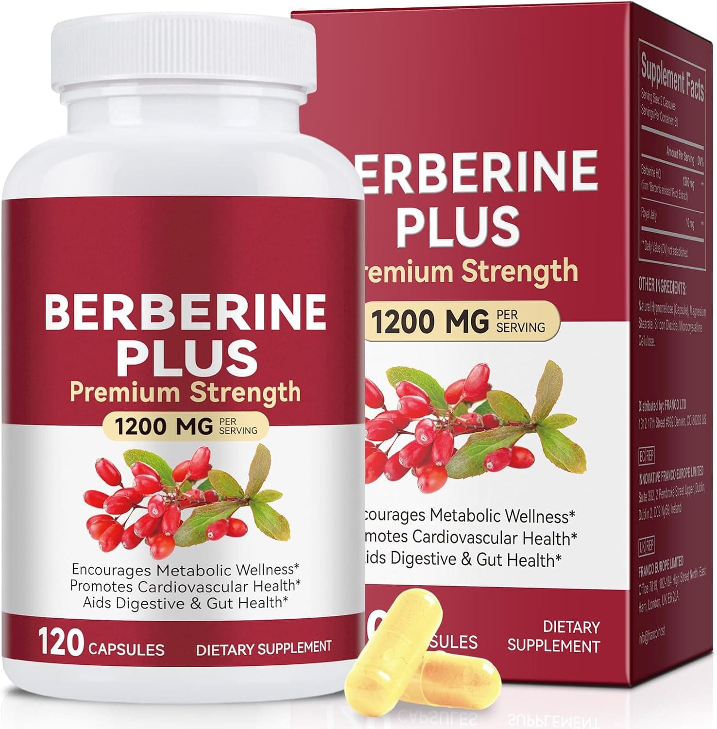 Berberina Plus 1200mg - Fórmula de Alta Absorción - 60 Días de Suministro