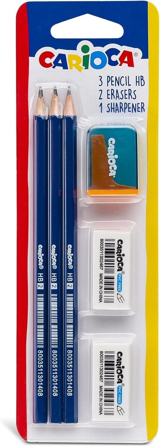 Carioca - Set de 3 Lápices HB, 2 Gomas y 1 Sacapuntas