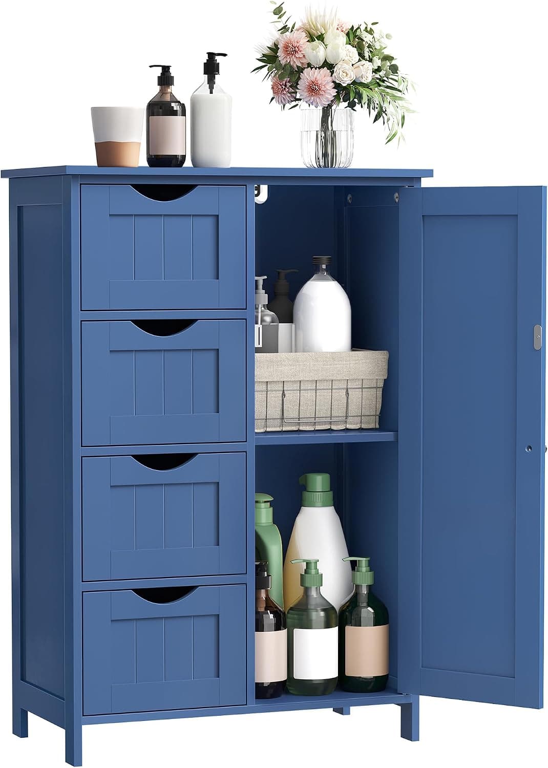 VASAGLE Armario de Baño, Cajonera con 4 Cajones, 55 x 30 x 82,2 cm
