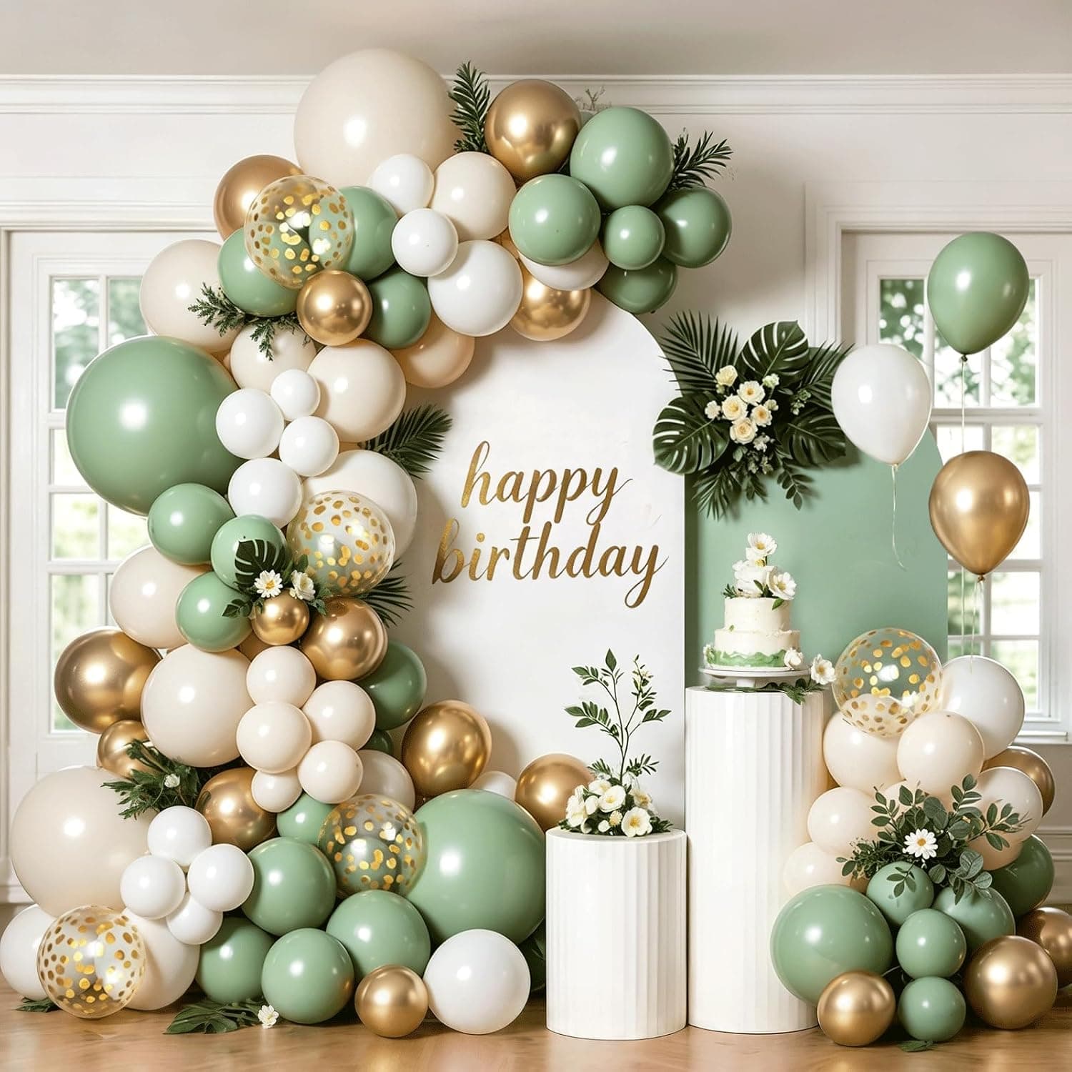 Kit de arco de Globos Verde Salvia Verde y Blanco Para Decoración de Fiesta