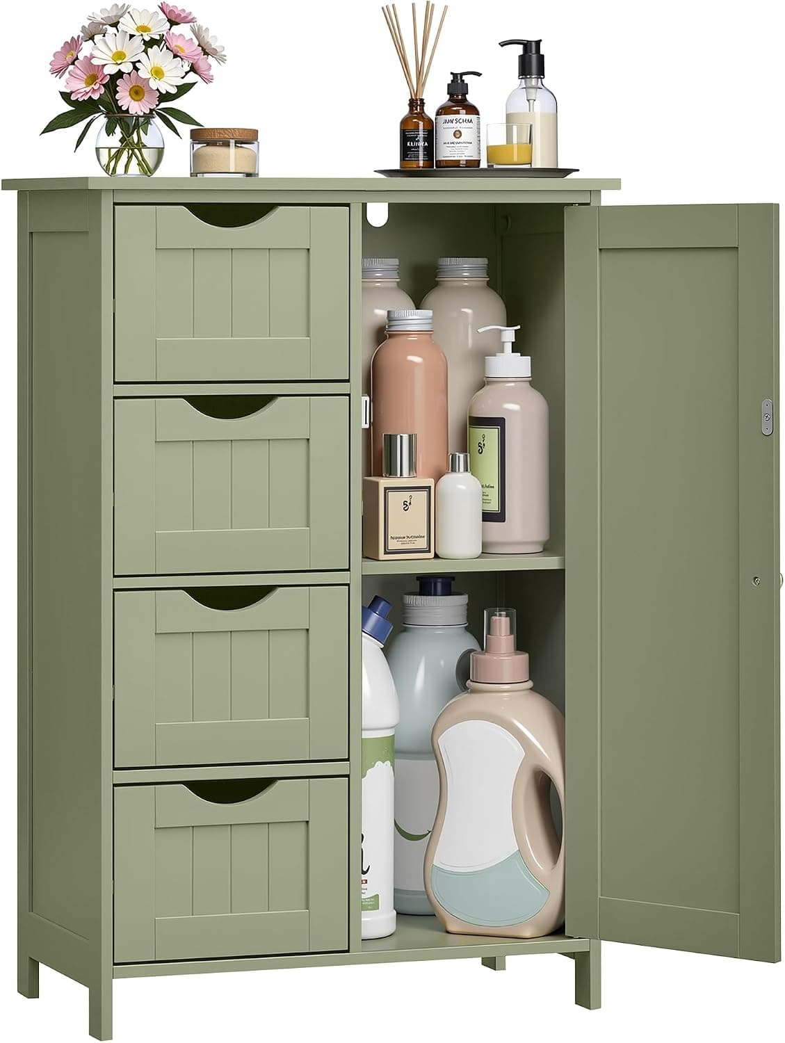 VASAGLE Armario de Baño, Cajonera con 4 Cajones, 55 x 30 x 82,2 cm