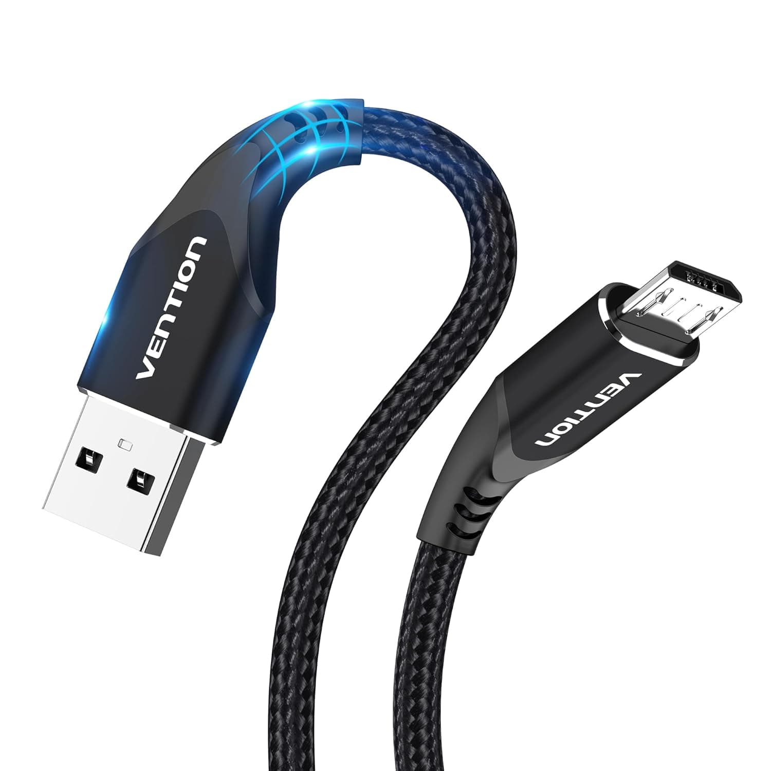 VENTION Micro USB 2m Cable Mando ps Cargador ebook Kindle Tejido de Nylon Cable Cargador Android Micro usb (Negro)