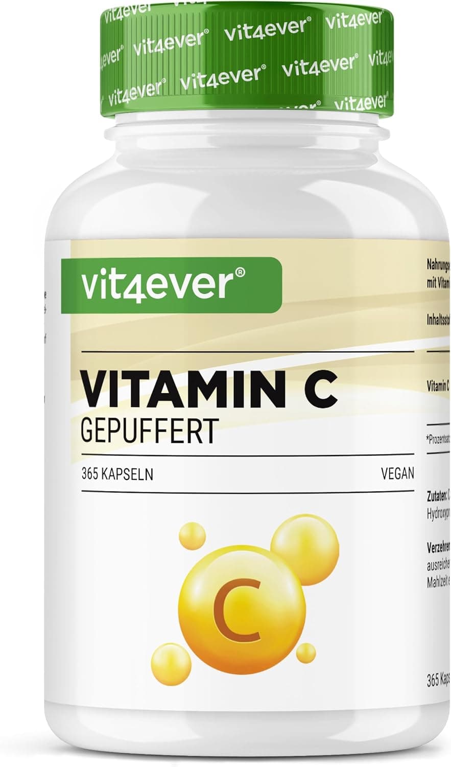 vit4ever Vitamina C Tamponada - 365 Cápsulas - 1000 mg de Vitamina C