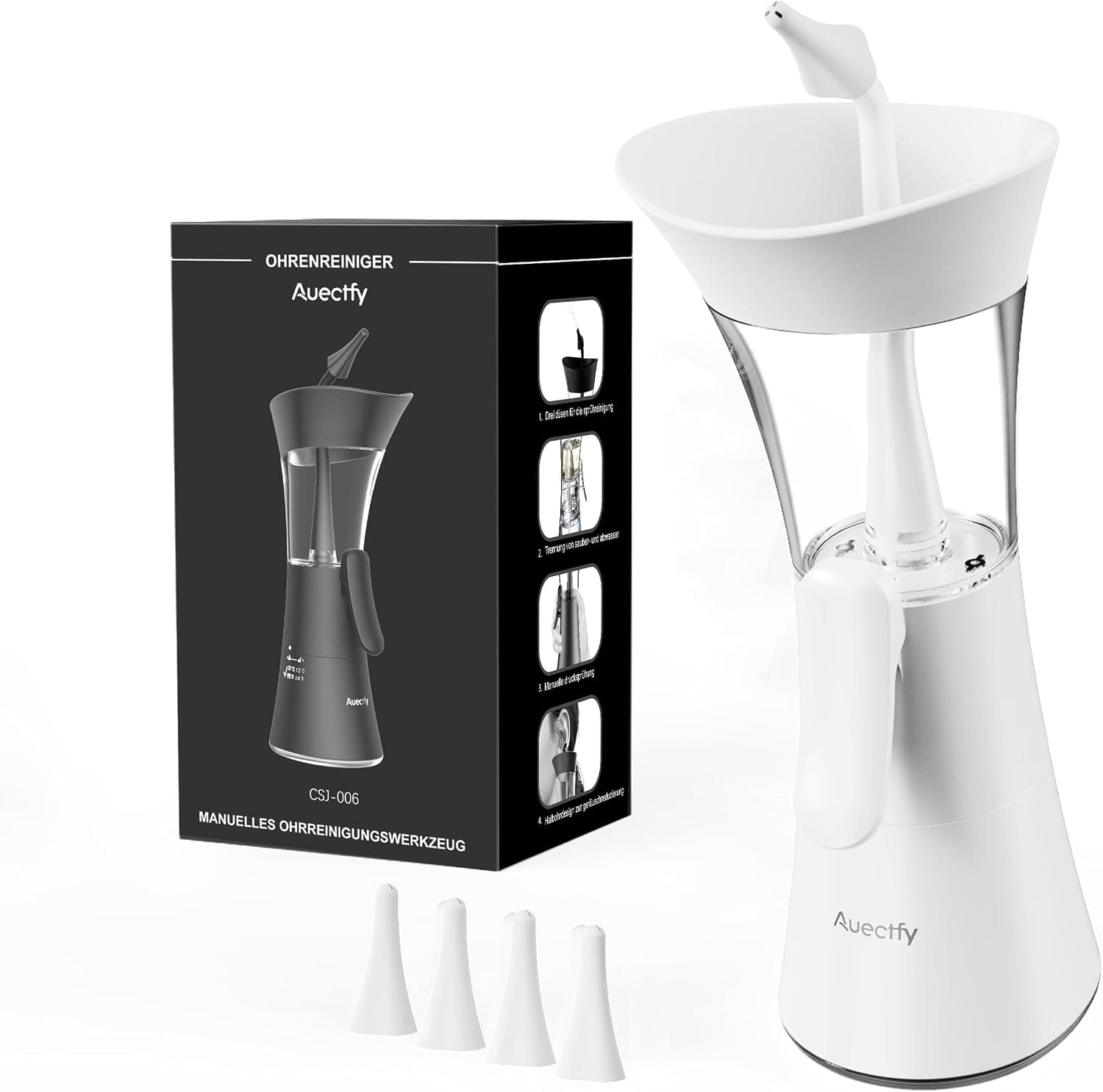 Set de removedor de cerumen - Limpiador manual de oídos, dispositivo de lavado de oídos con tanque de aguas residuales integrado, limpiador de oídos para adultos con boquilla de silicona suave