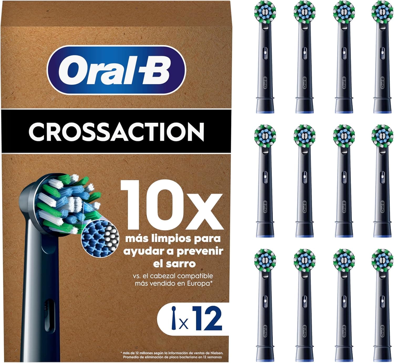 Oral-B Pro CrossAction Cabezales de Recambio Originales, Negro, Pack de 12