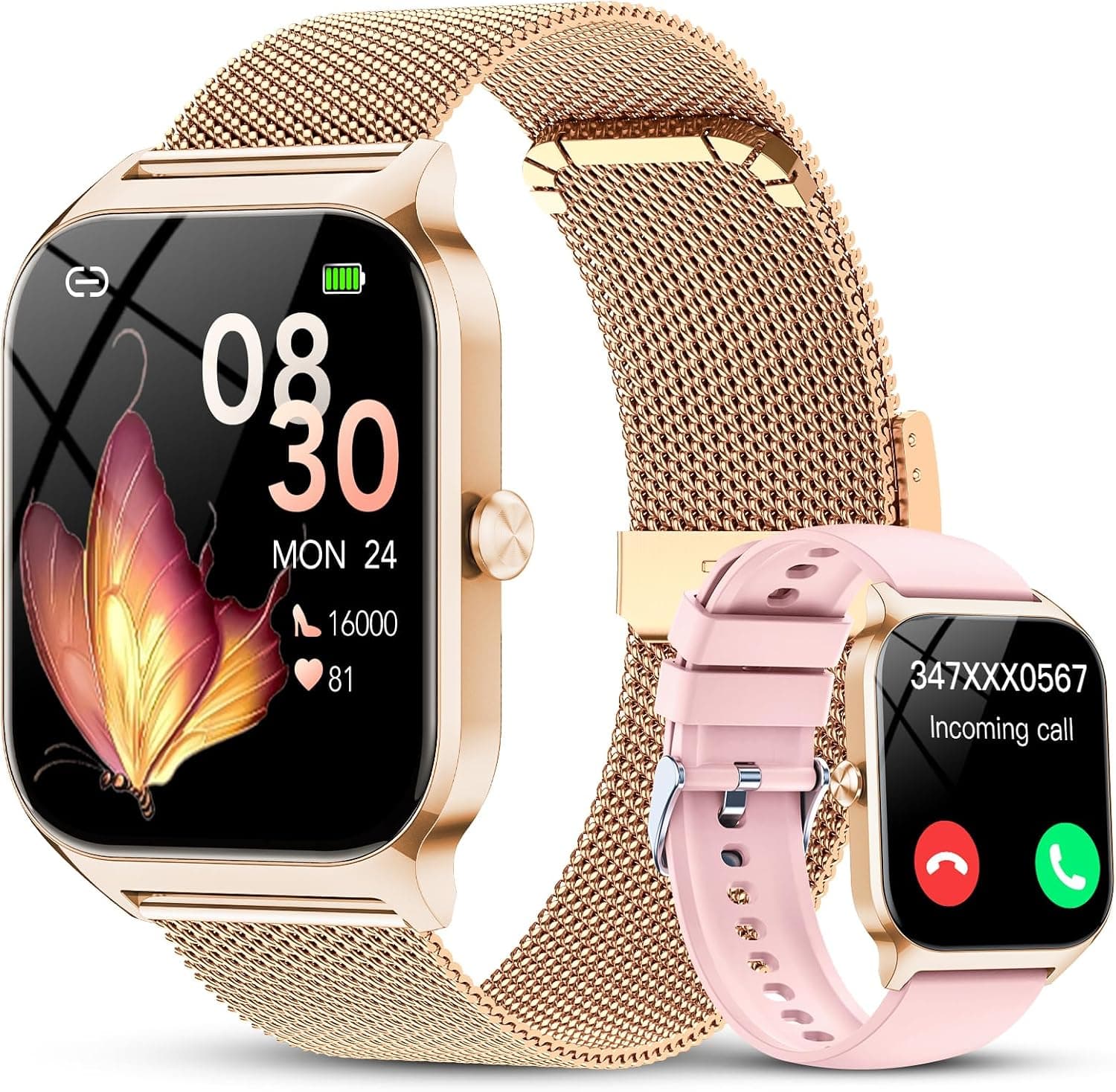 Reloj Inteligente Mujer con Llamadas Bluetooth Asistente IA, Whatsapp Notificaciones,1.85" Smartwatch Mujer con Pulsómetro/SpO2/Estrés/Monitor de Sueño,120+Modos Deportes para iPhone Android,2 Correas